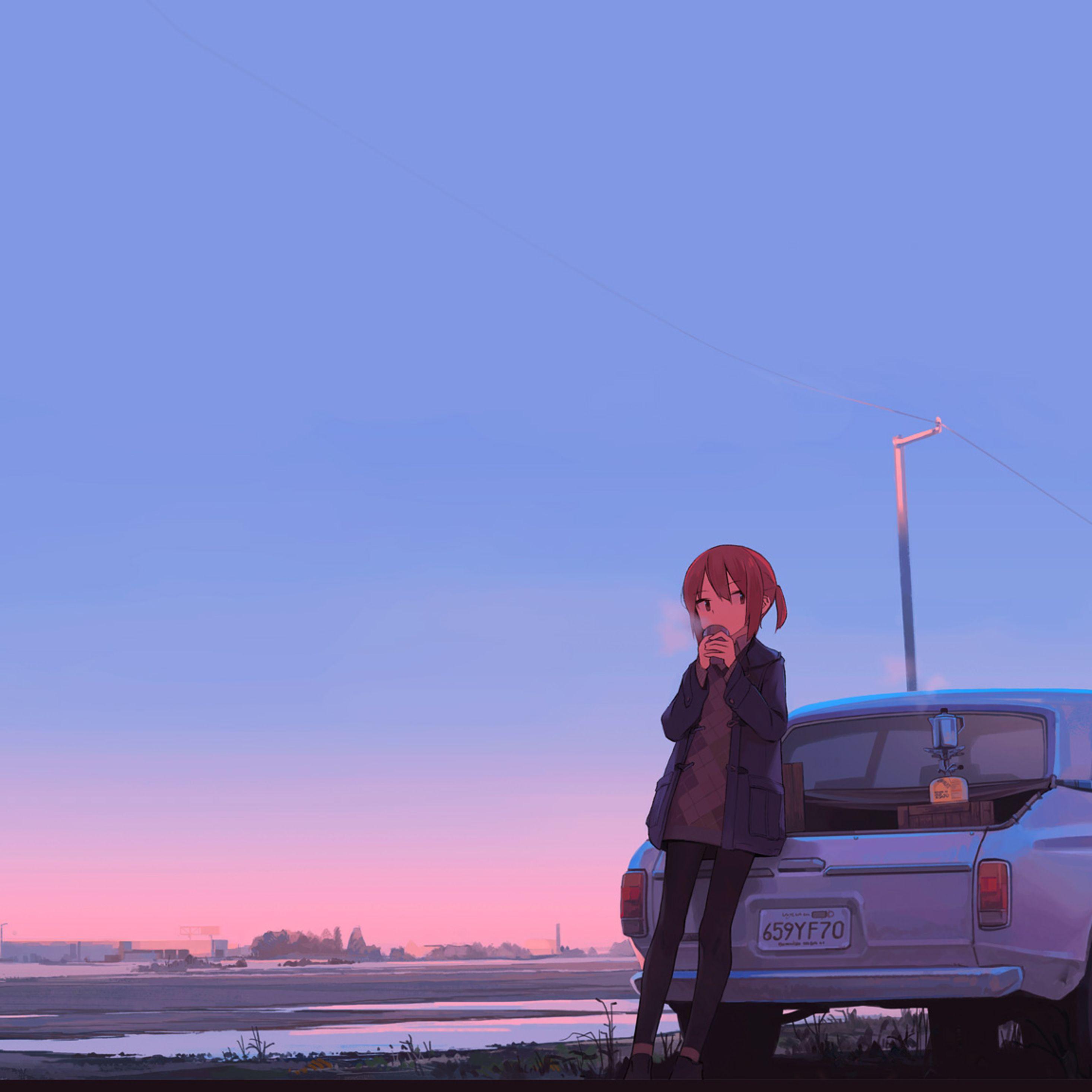 2932x2932 Anime Girl Car Drinking Coffee iPad Pro Retina Display HD 4k Wallpaper, Image, Background, Photo and Picture