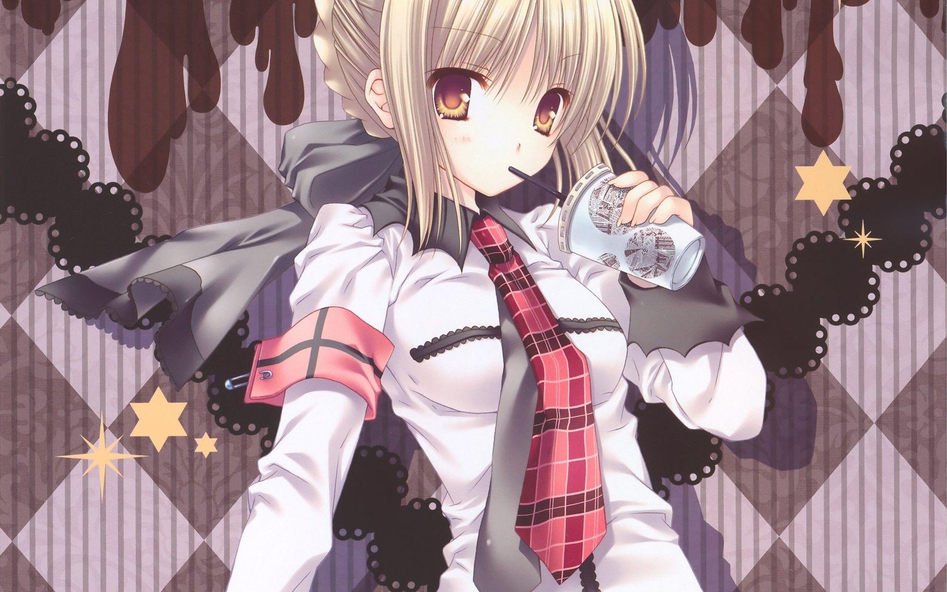 1920x1200 Anime, Girl, Shirt, Drink, Tie wallpaper