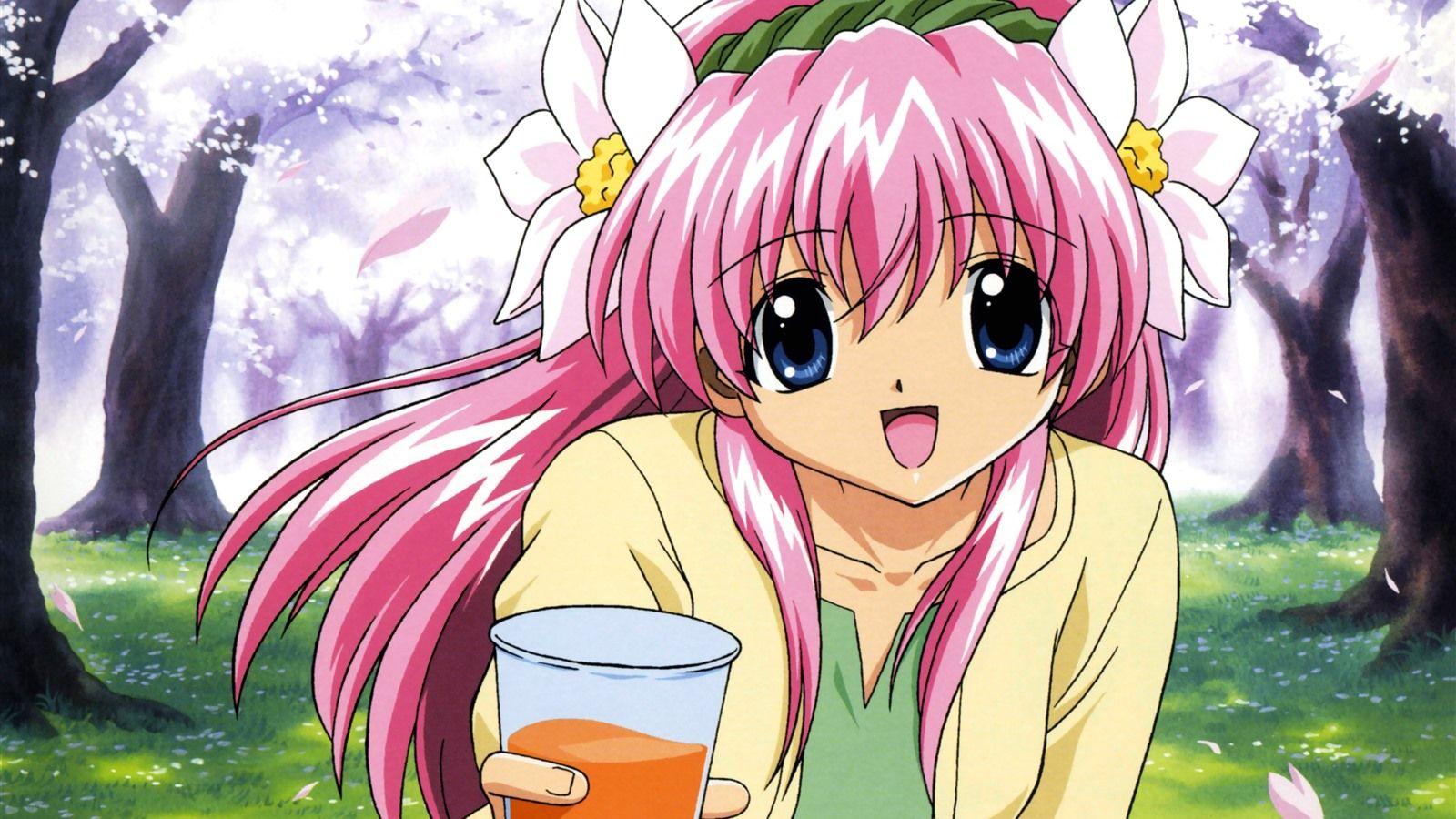 1600x900 Wallpaper Galaxy Angel, happy anime girl, pink hair, drink 5120x2880 UHD 5K Picture, Image