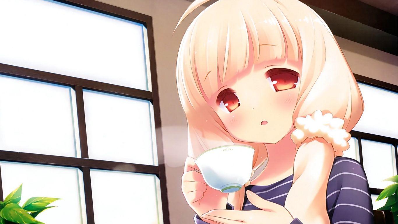 1366x768 Wallpaper Gayarou, Cafe Sourire, Ogiwara Kyouko, Girl, Girl Drink Tea
