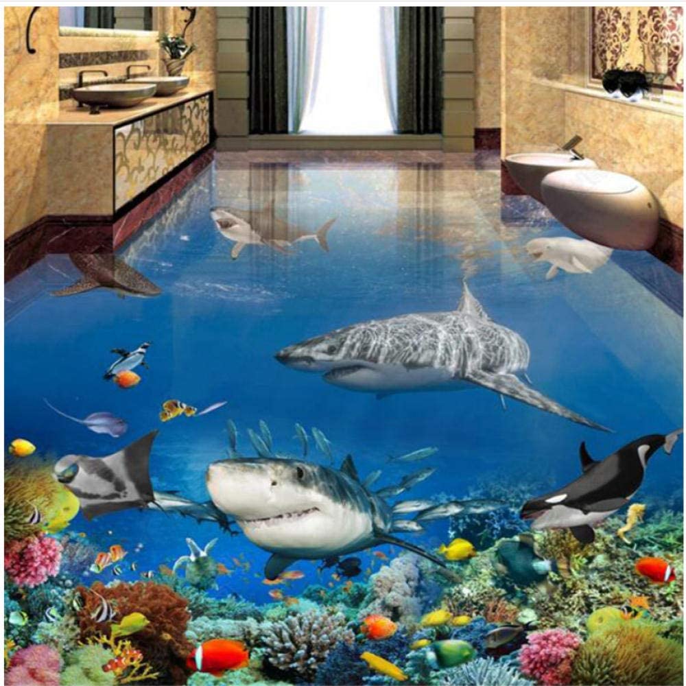 1000x1000 Xbwy Custom PVC Self Adhesive Waterproof Floor Mural Wallpaper 3D Submarine World Shark Animals 3D Stereo Flooring Bathroom Stickers 400X280Cm: Furniture & Decor