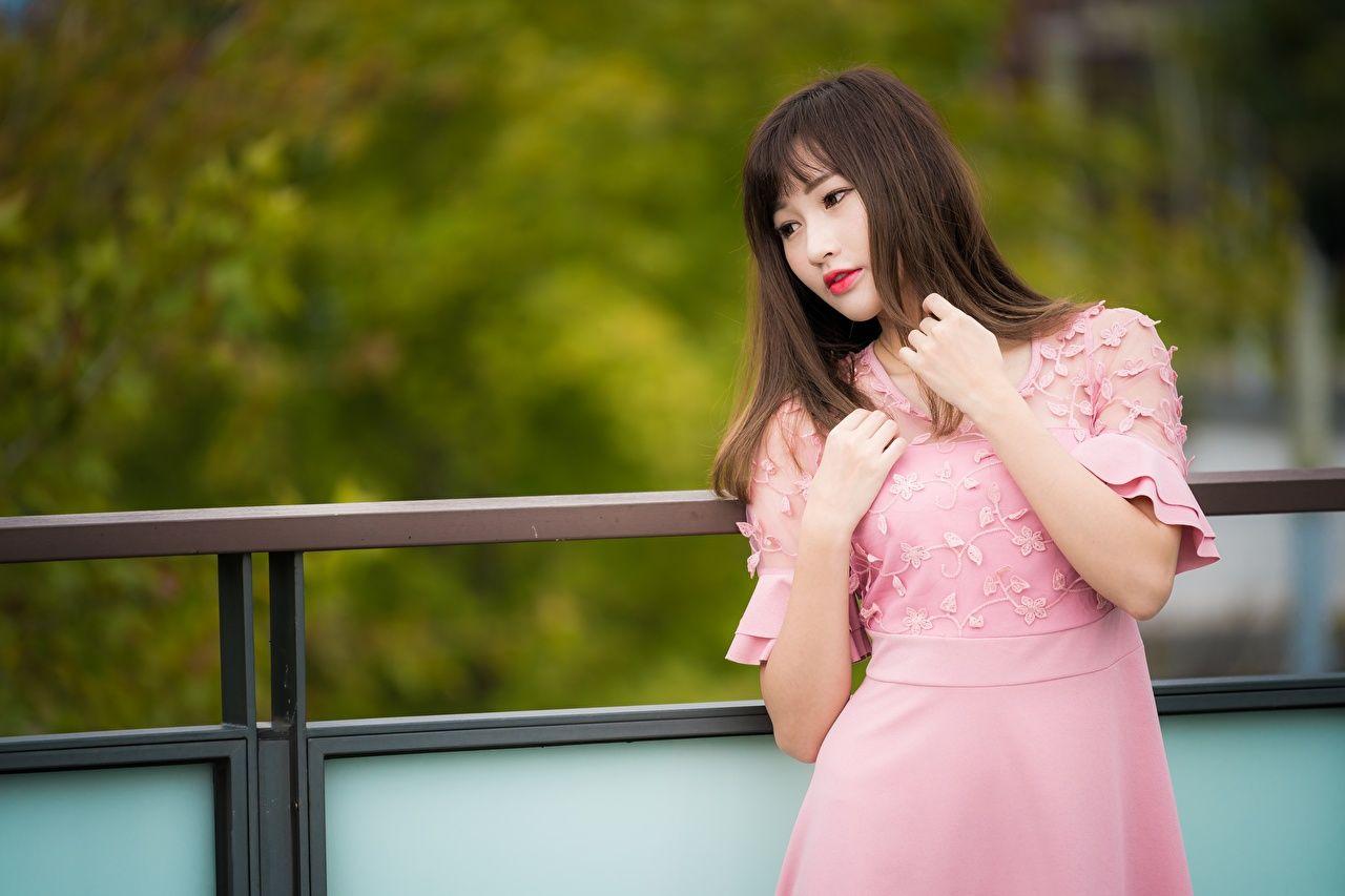 1280x853 Wallpaper Brown haired blurred background Girls Asian Hands Dress