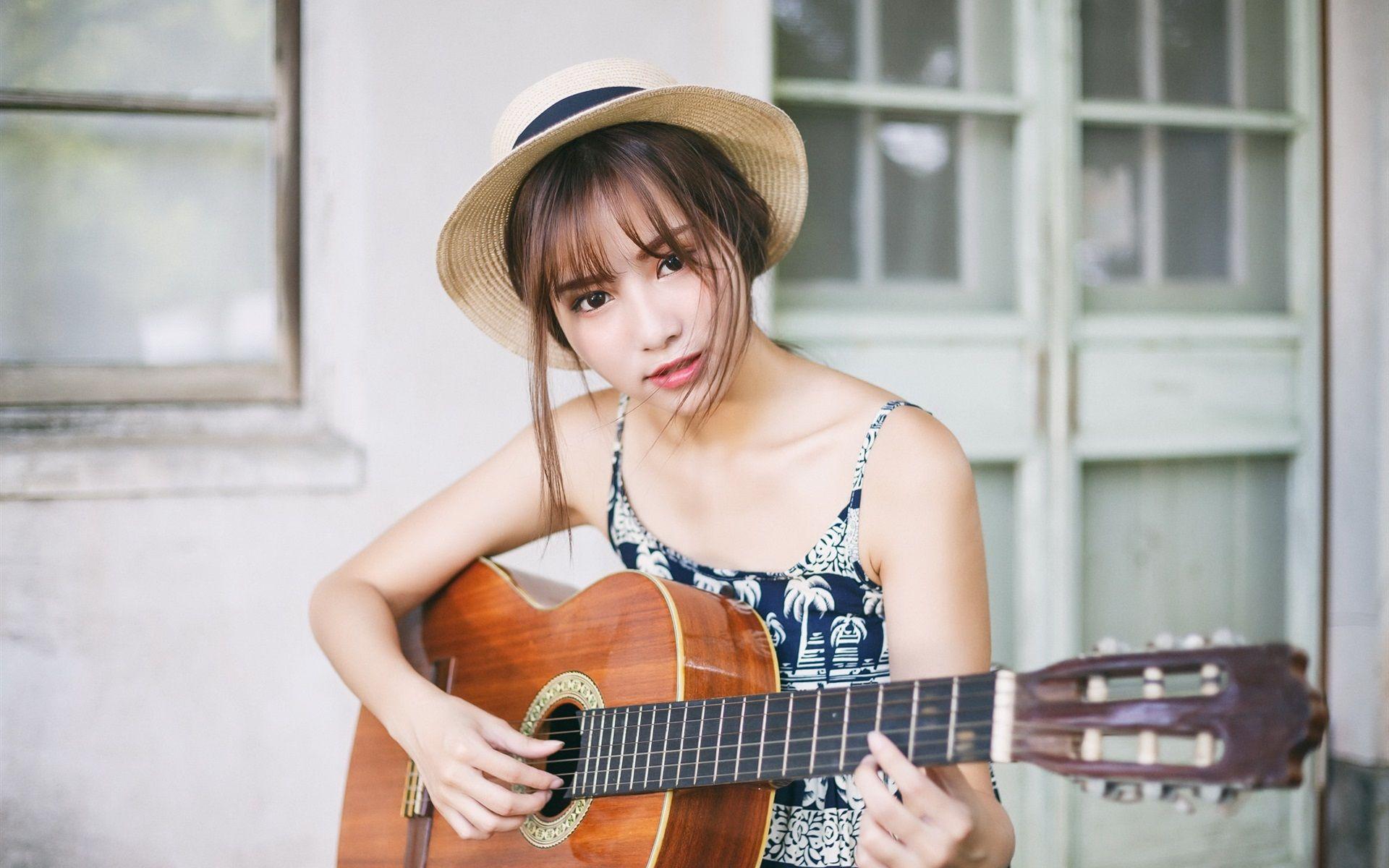 1920x1200 Wallpaper Young Asian Girl Playing Guitar Female Guitar