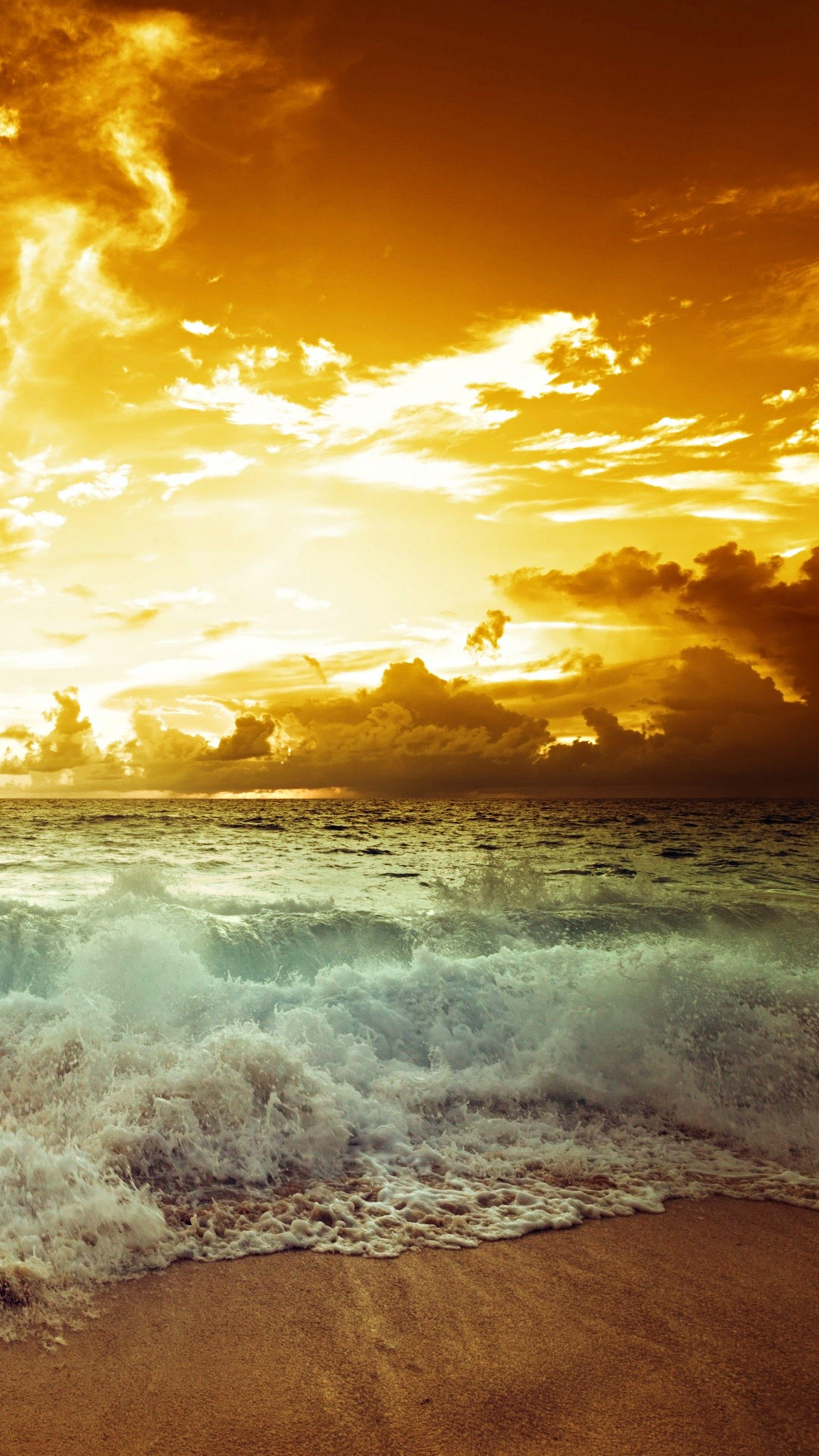 3840x6827 sea, Waves, Sunset, Sky, Clouds, Landscape, Nature, Beaches Wallpaper HD / Desktop and Mobile Background
