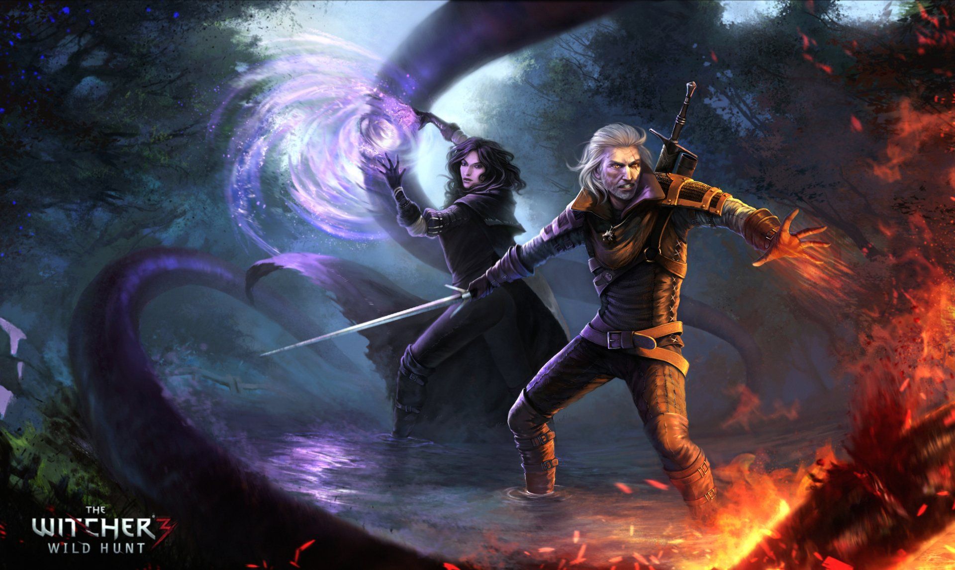 1920x1147 4K Ultra HD Wallpaper of Yennefer and Geralt from The Witcher 3: Wild Huntx3352