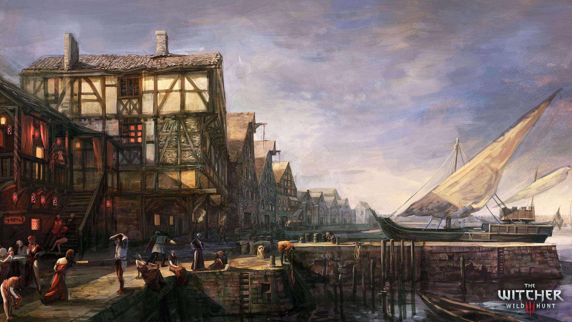 1920x1080 Desktop wallpaper: Novigrad (The Witcher), Concept Art, Video Game, The Witcher 3: Wild Hunt, Fantasy, The Witcher, Town 4K free download for PC. 394138