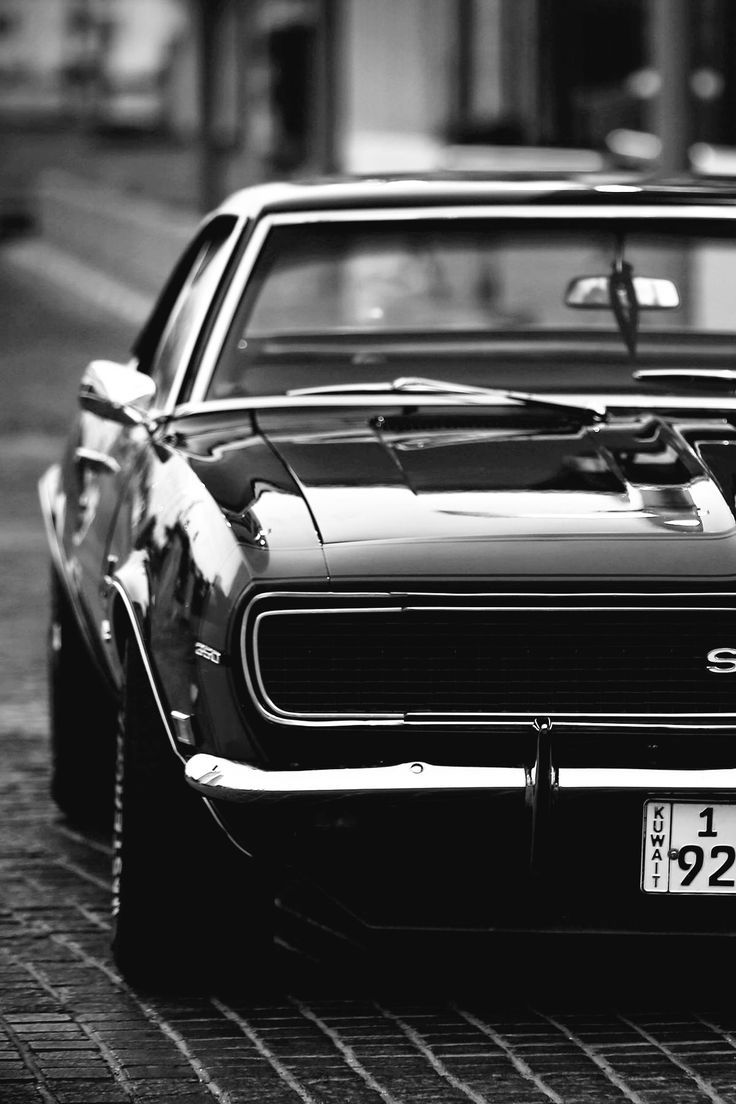 736x1104 Black and White Photo of an Old Muscle Car camaro wallpaper iphone, 67 camaro