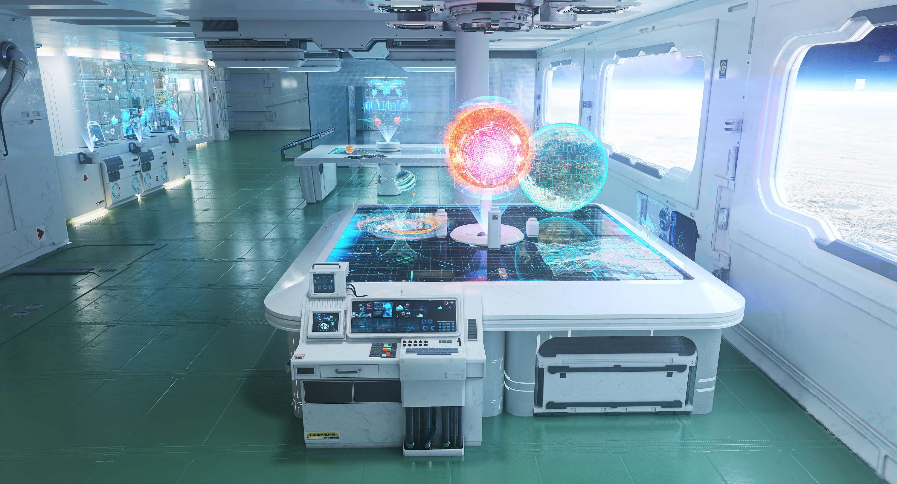 3000x1620 Wallpaper laboratory, E.V.A Space Station, the room, Sofian Moumene for mobile and desktop, section рендеринг, resolution 3000x1620