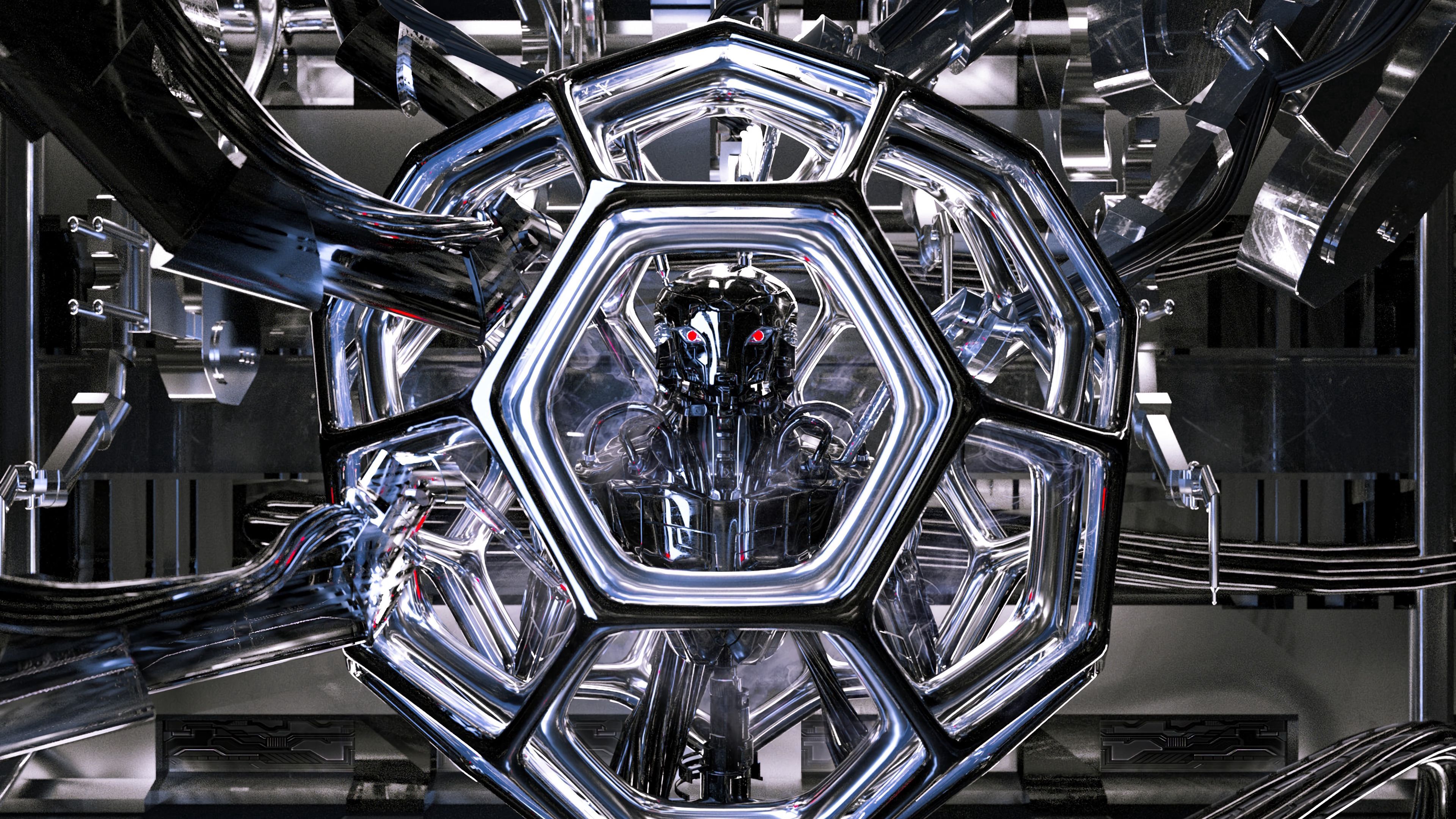 3840x2160 Download Wallpaper 3840x2160 Robot, Art, Sci Fi, Laboratory, Construction, Ball, Wires 4k Uhd 16:9 HD Background