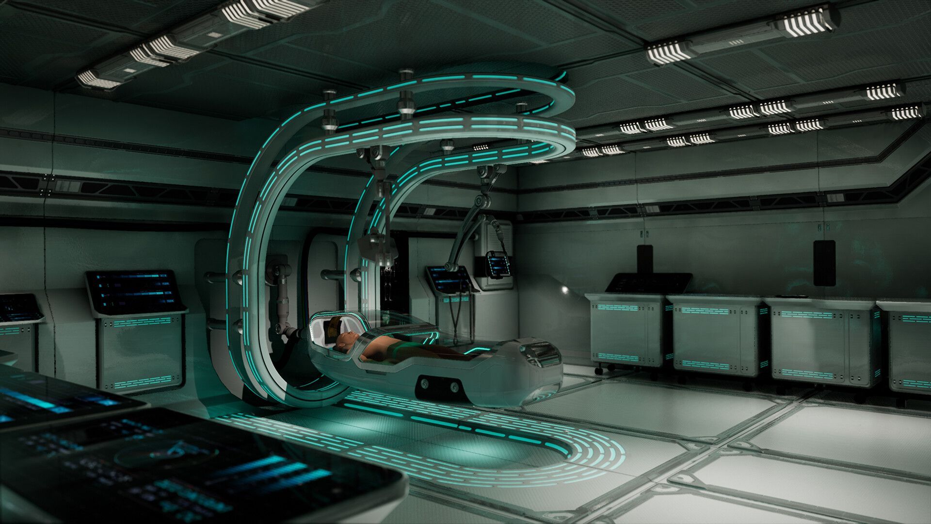 1920x1080 Sci Fi Laboratory With Glowing Machinery