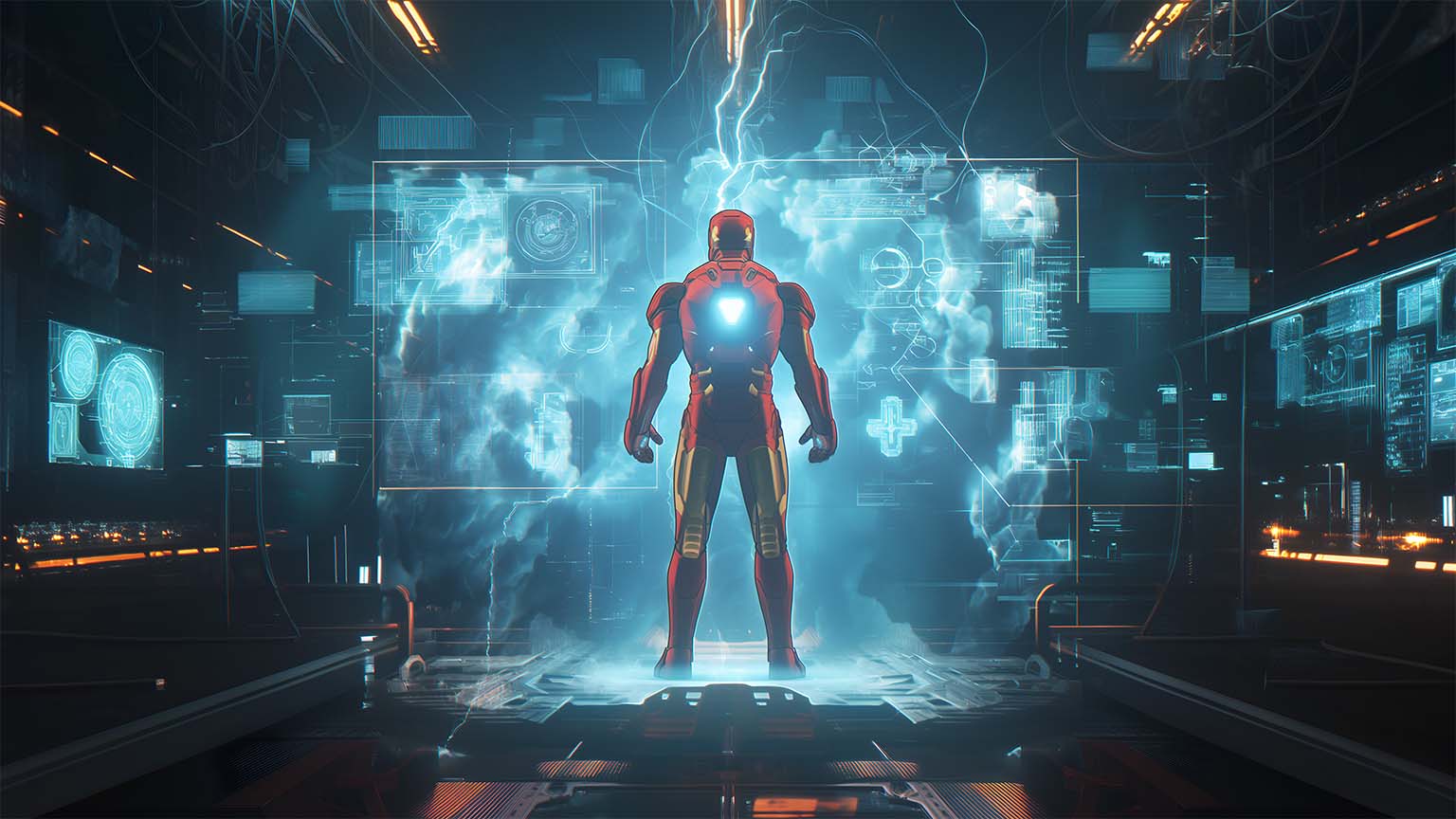 1536x864 Iron Man Futuristic Lab Desktop Wallpaper in HD & 4K