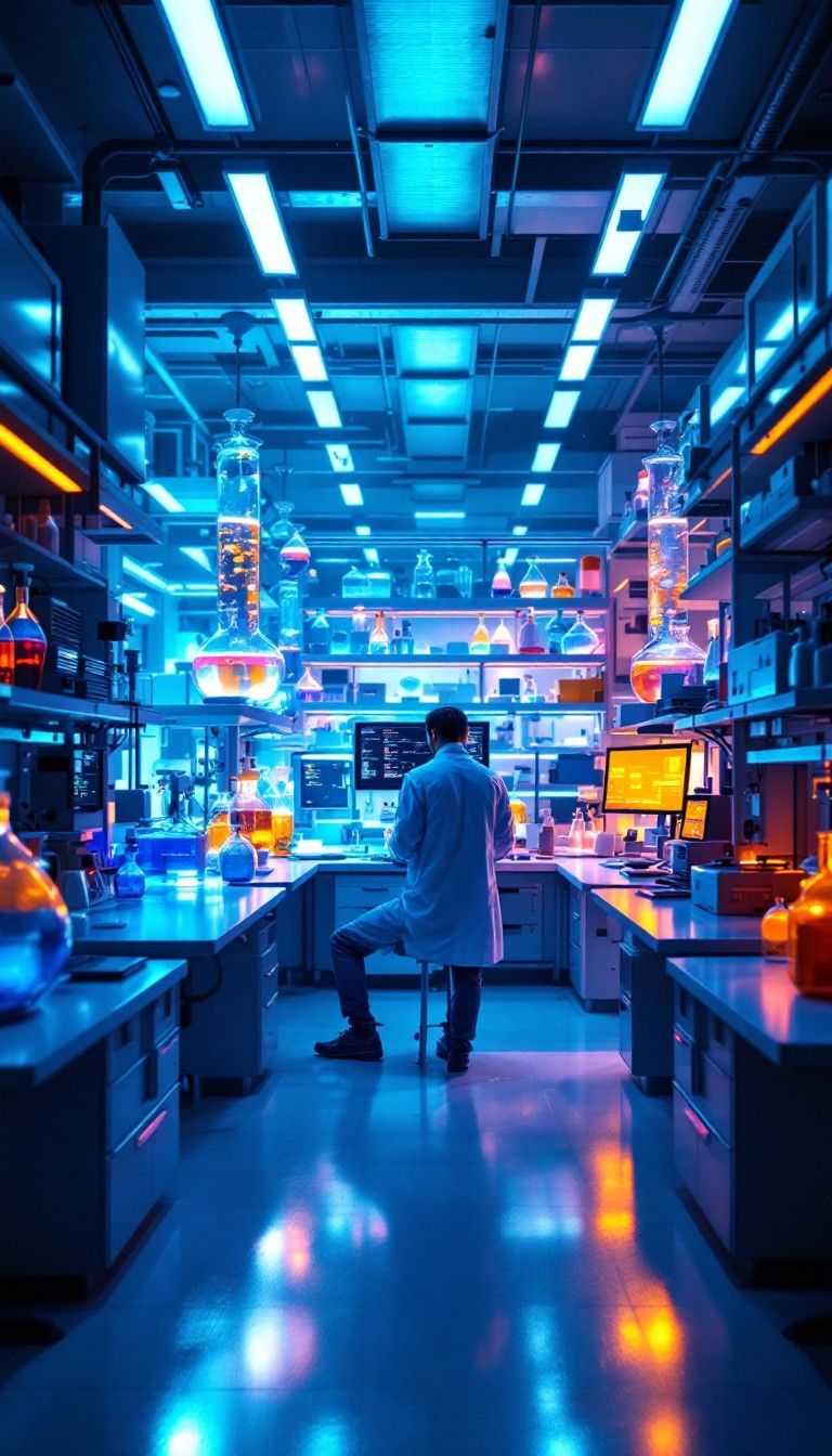 768x1344 Download Futuristic Lab Station Image, Cyberpunk, Science