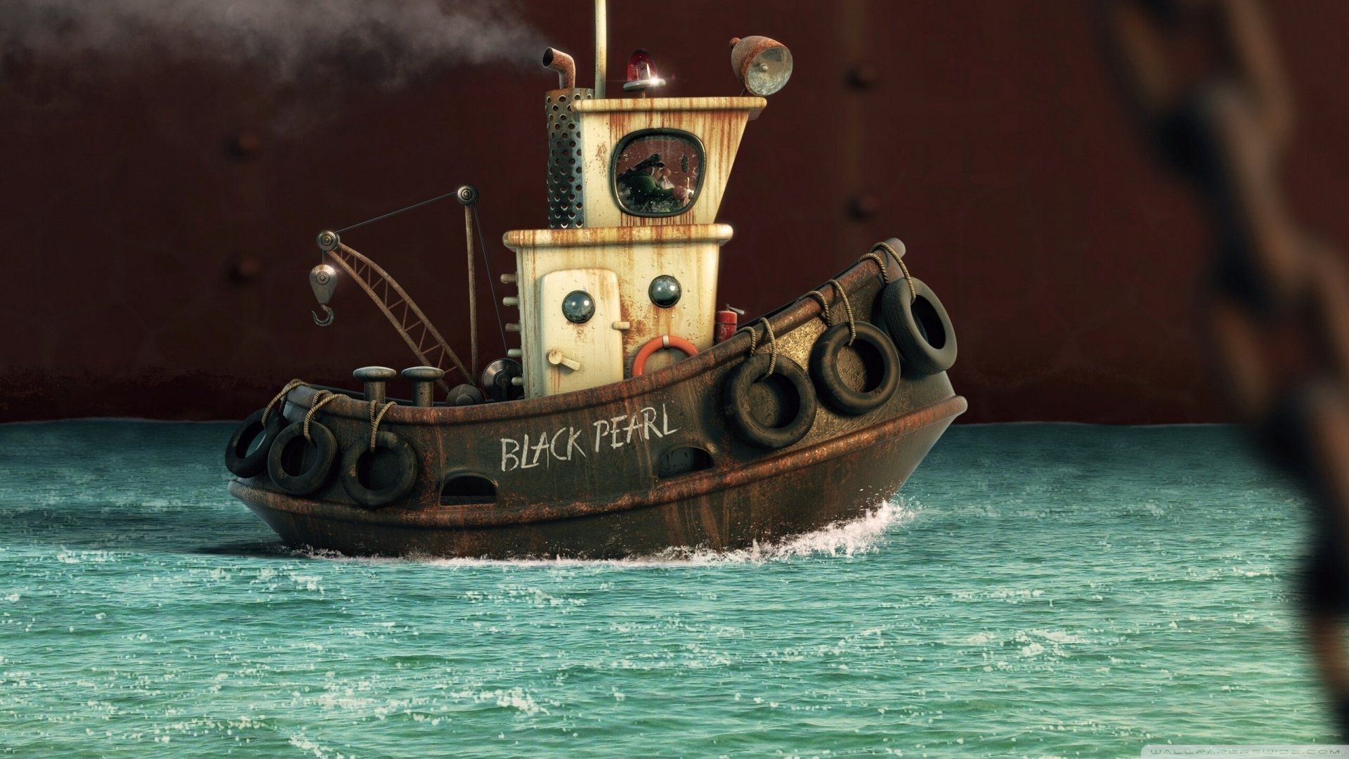 1920x1080 Black Pearl Tugboat HD Wallpaper: Classic Vessel in Motionx1440