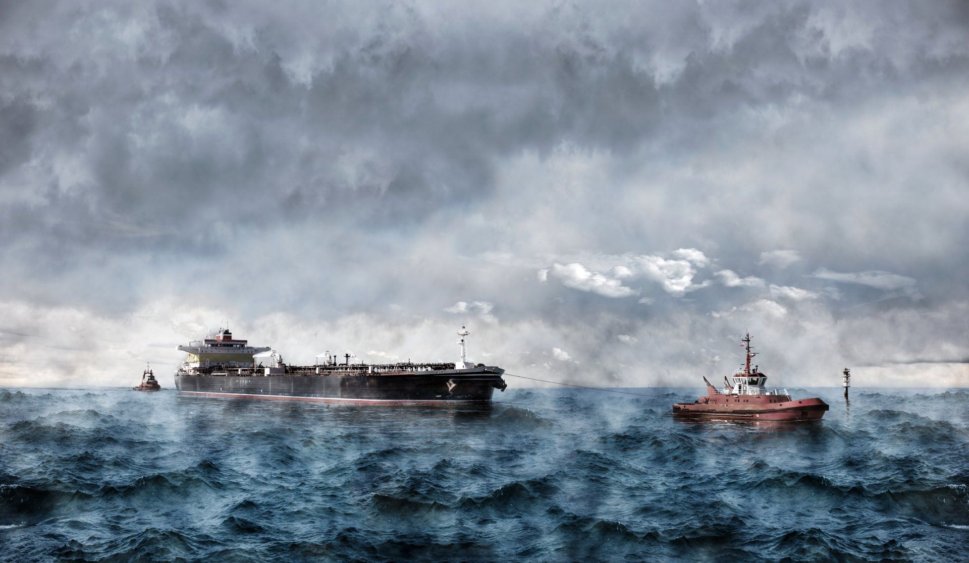 1920x1116 Serene Ocean Scene: Tugboat & Tanker Ultra HD Wallpaperx2906