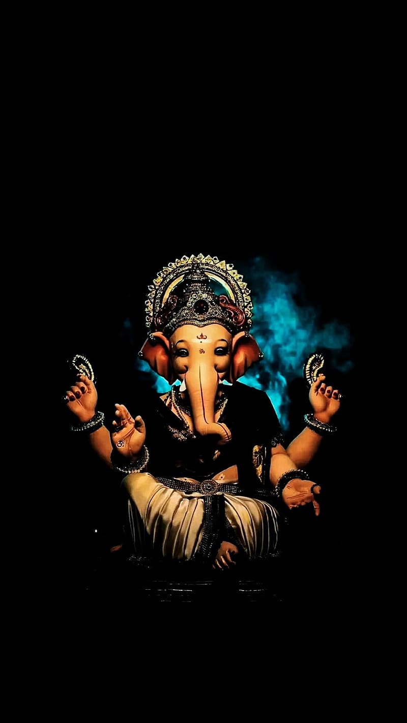 800x1422 Ganesh Bhagwan, Black Background, lord, god, bappa, HD phone wallpaper