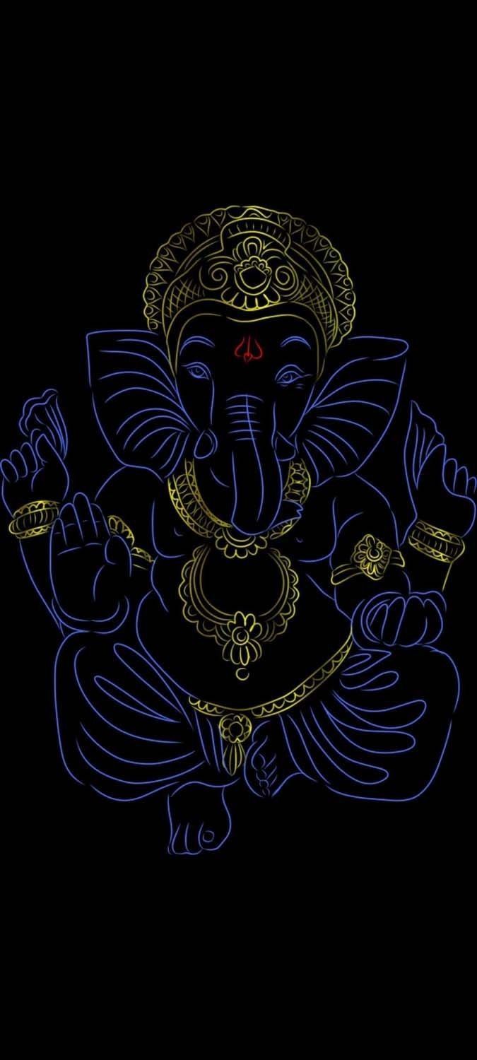 675x1500 Ganesha art black background. Ganesh black wallpaper, Lord ganesha black background, Ganesha god