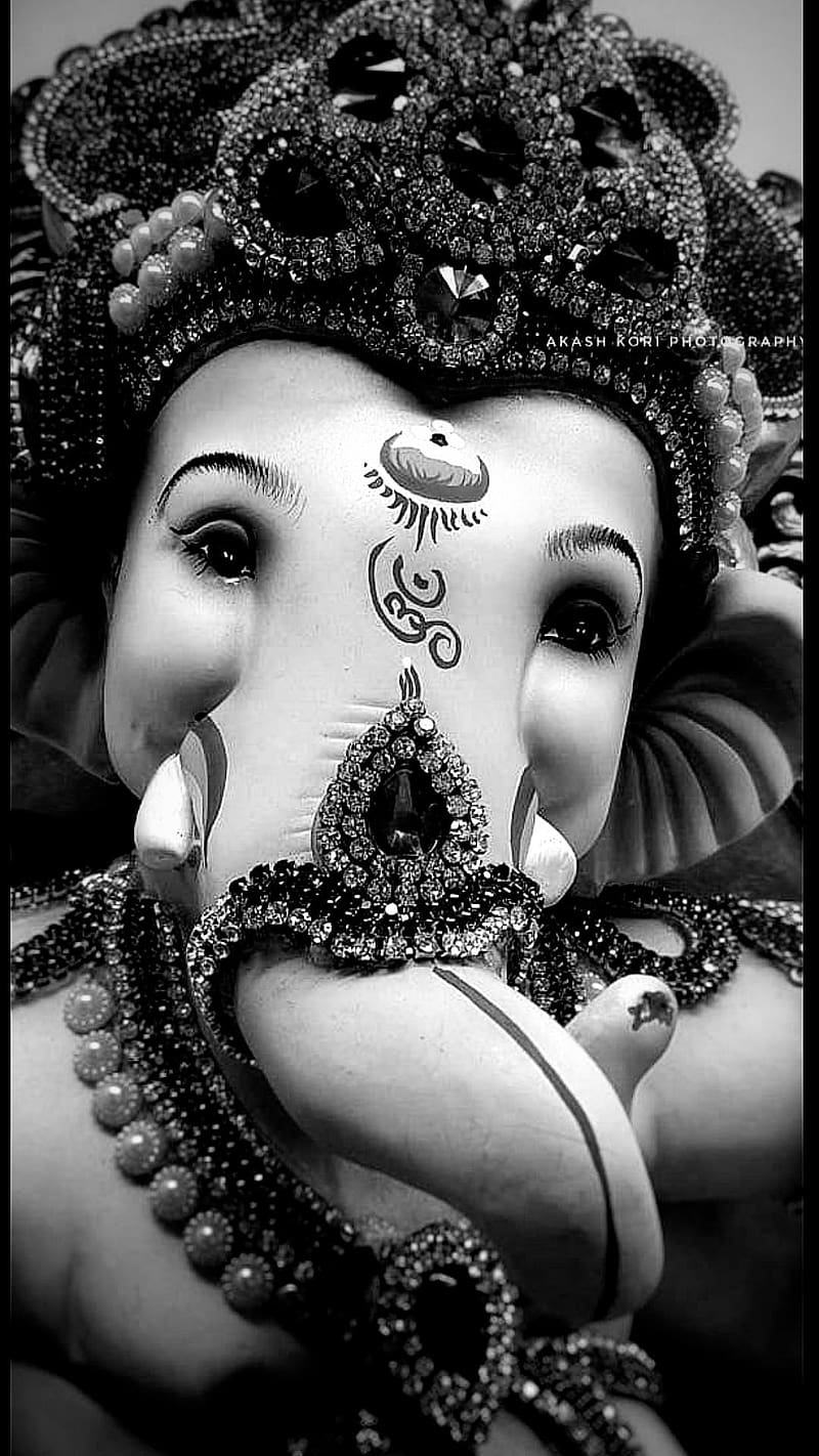 800x1422 Ganesh Bhagwan, Black And White, lord, god, bappa, HD phone wallpaper