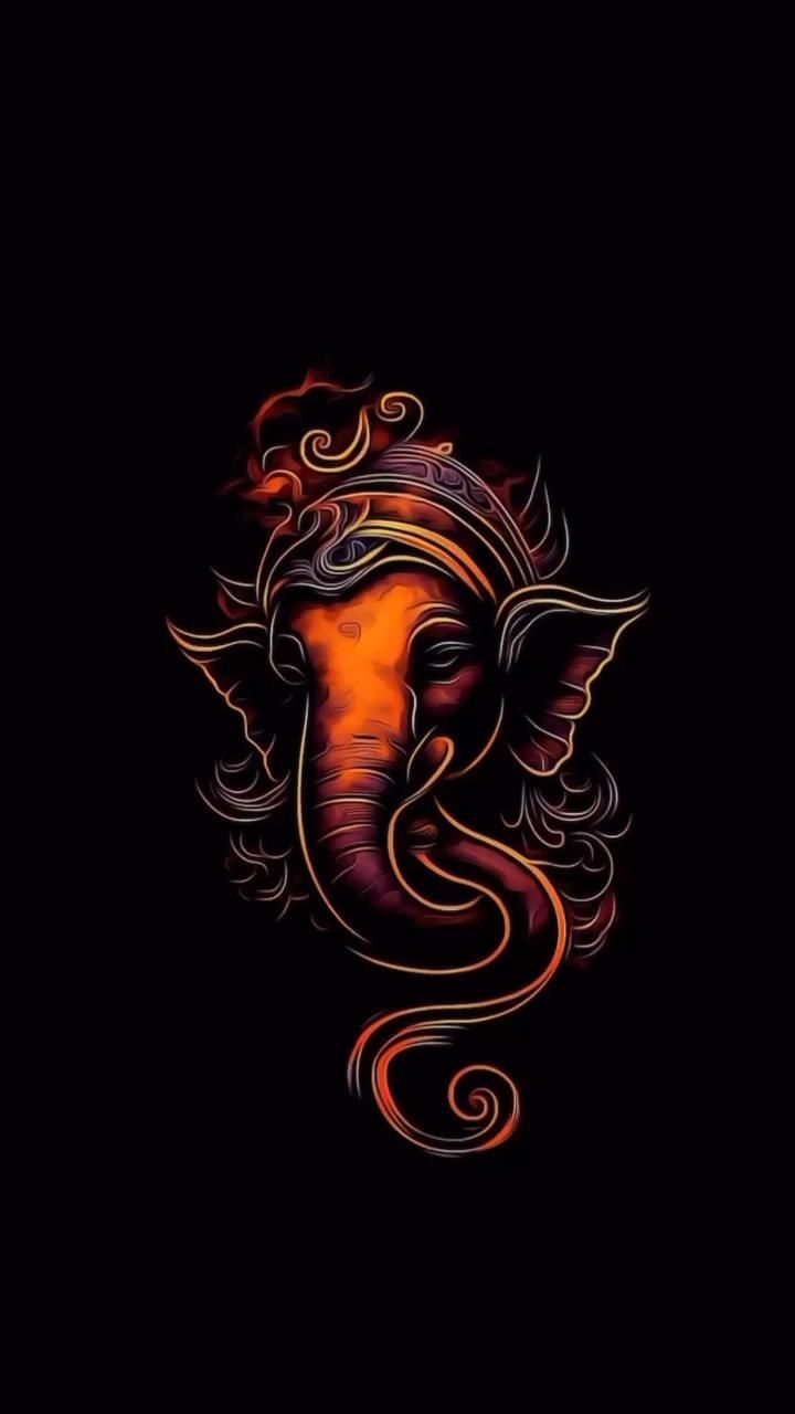 720x1280 Black background ganesha illustration. Ganesha art design, Ganesha face art on black background, Full HD wallpaper download