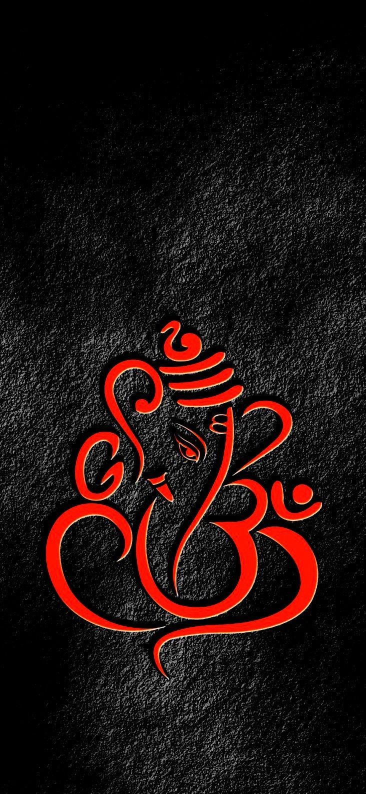 732x1588 Red and Black Ganesh Symbol Wall Art. Black and red ganesh design, Dark background ganesh design, Ganpati black background