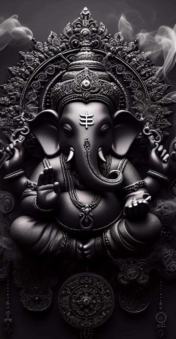 736x1417 Black and white ganesha art. Ganesha statue with decorative elements, Home decor inspiration, 4k ganesha