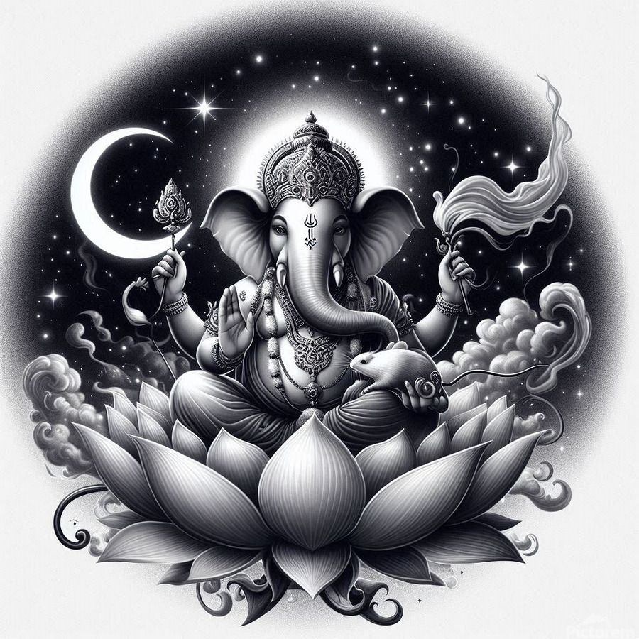 900x900 Lord Ganesha and White by Tharani Jaiprakash Wall Art