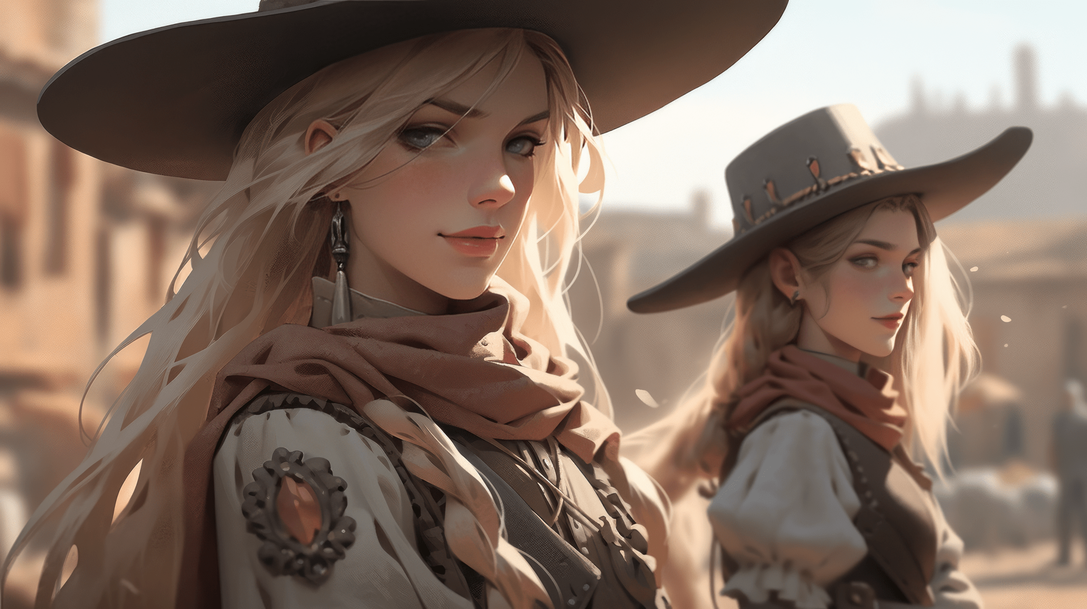 2184x1224 HD Western Fantasy: Cowgirl & Horsewoman Wallpaperx1087