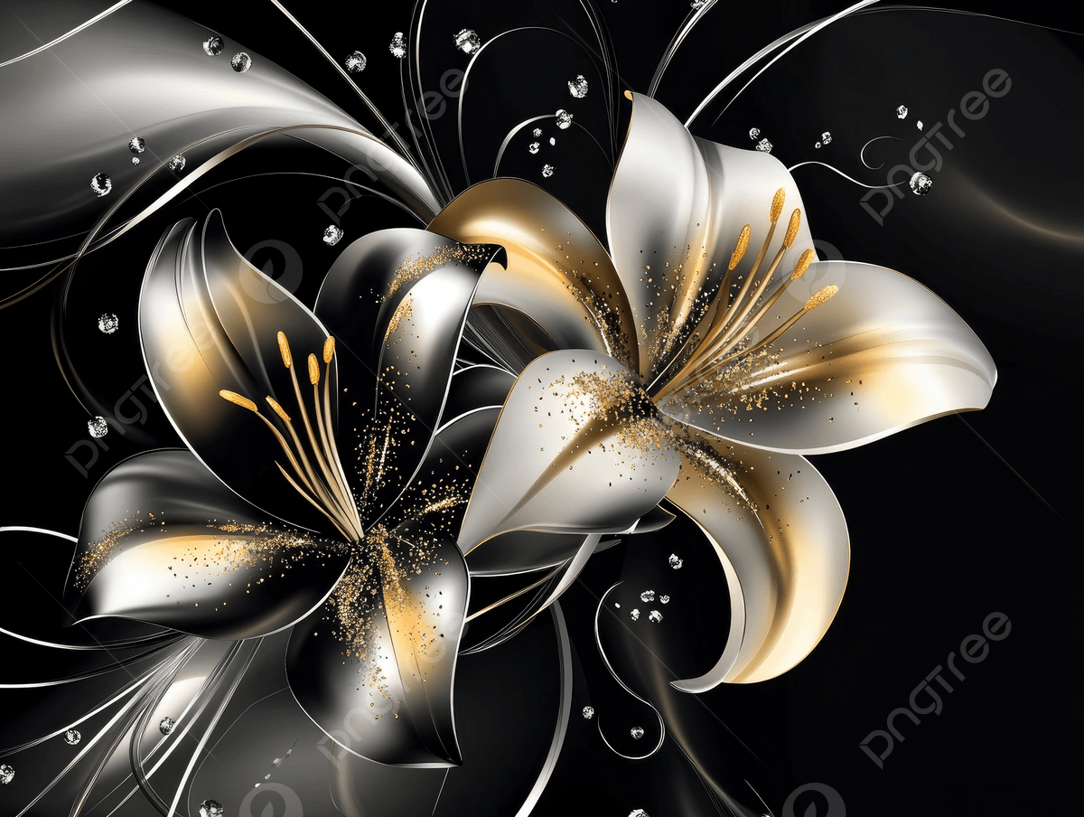 1200x904 Black And Gold Lily Flowers With Shiny Metallic Swirls On Background, Lily, Black, Gold Background Image And Wallpaper for Free Download