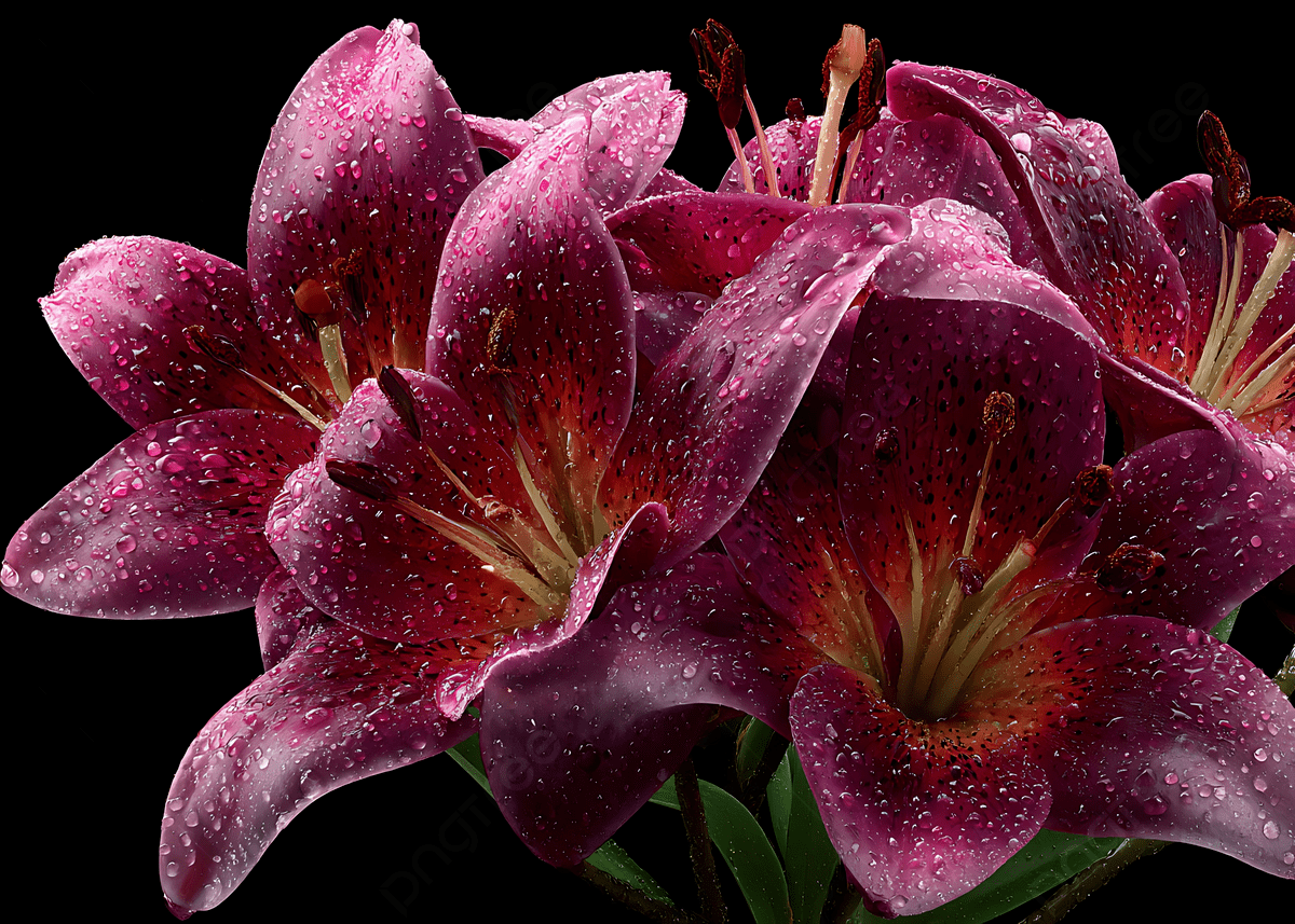 1200x857 Closeup Of Dark Pink Lilies With Water Droplets On Petals Against A Striking Black Background, Lilies, Dark, Pink Background Image And Wallpaper for Free Download