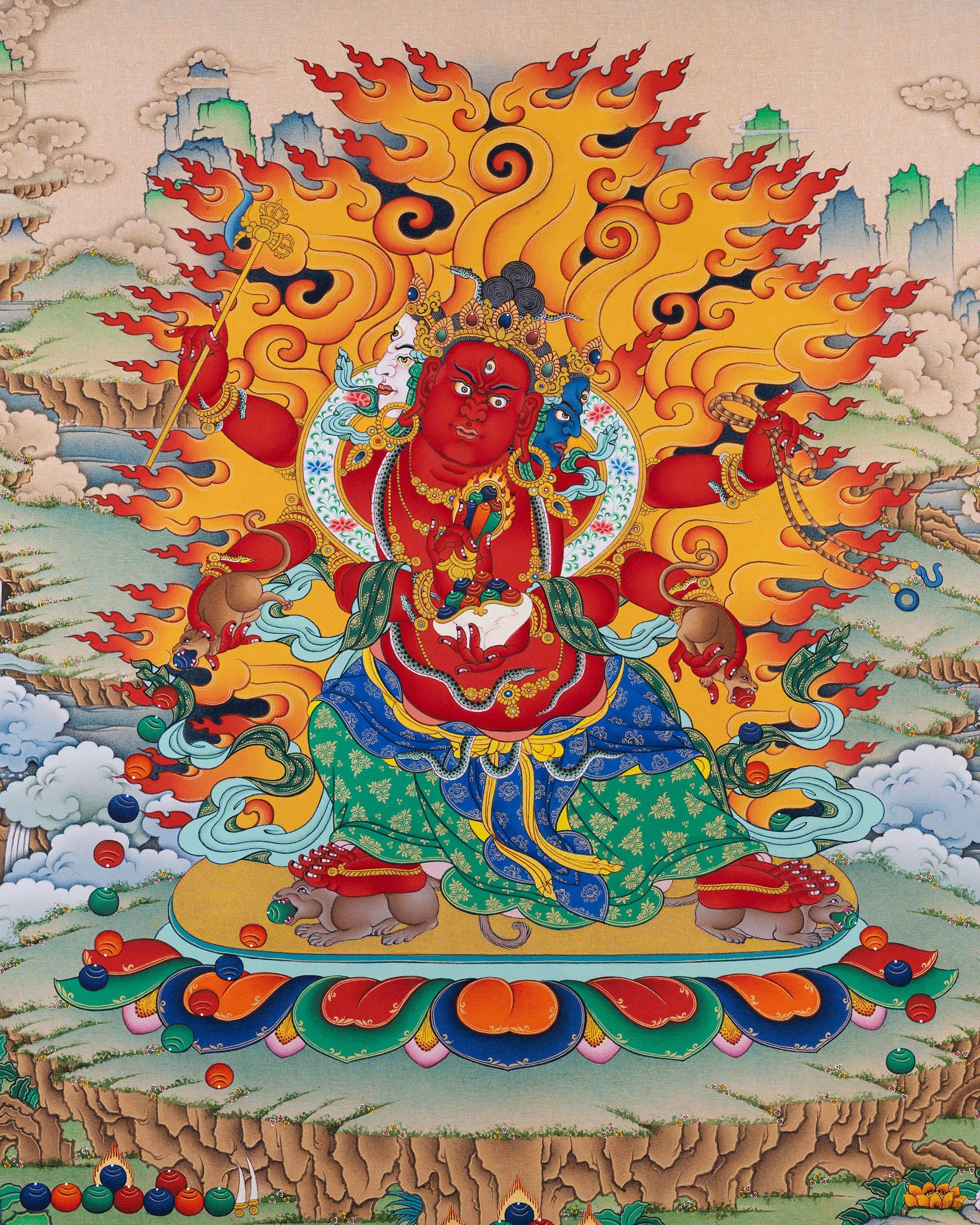 2000x2500 Tibetan Red Dzambhala Thangka Print. Buddhist Wealth Deity
