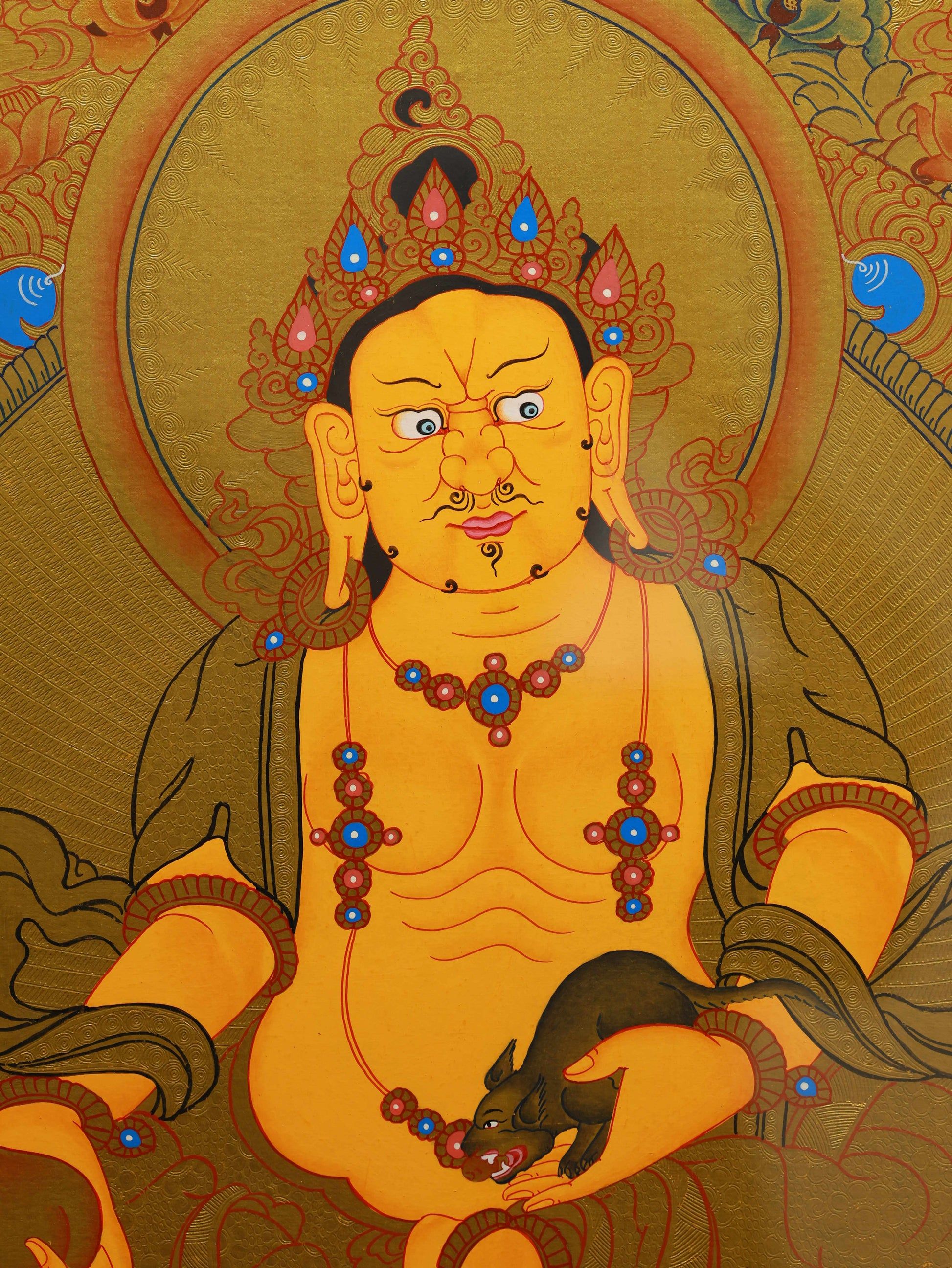 1946x2592 Hand Painted Golden Tibetan Thangka: The Yellow Jambhala