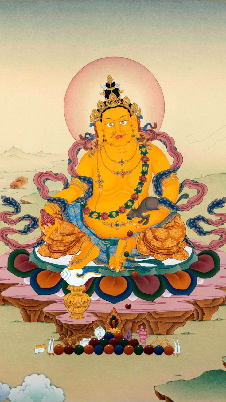 736x1307 Jambala Thangka. Dzambala Wealth Deity