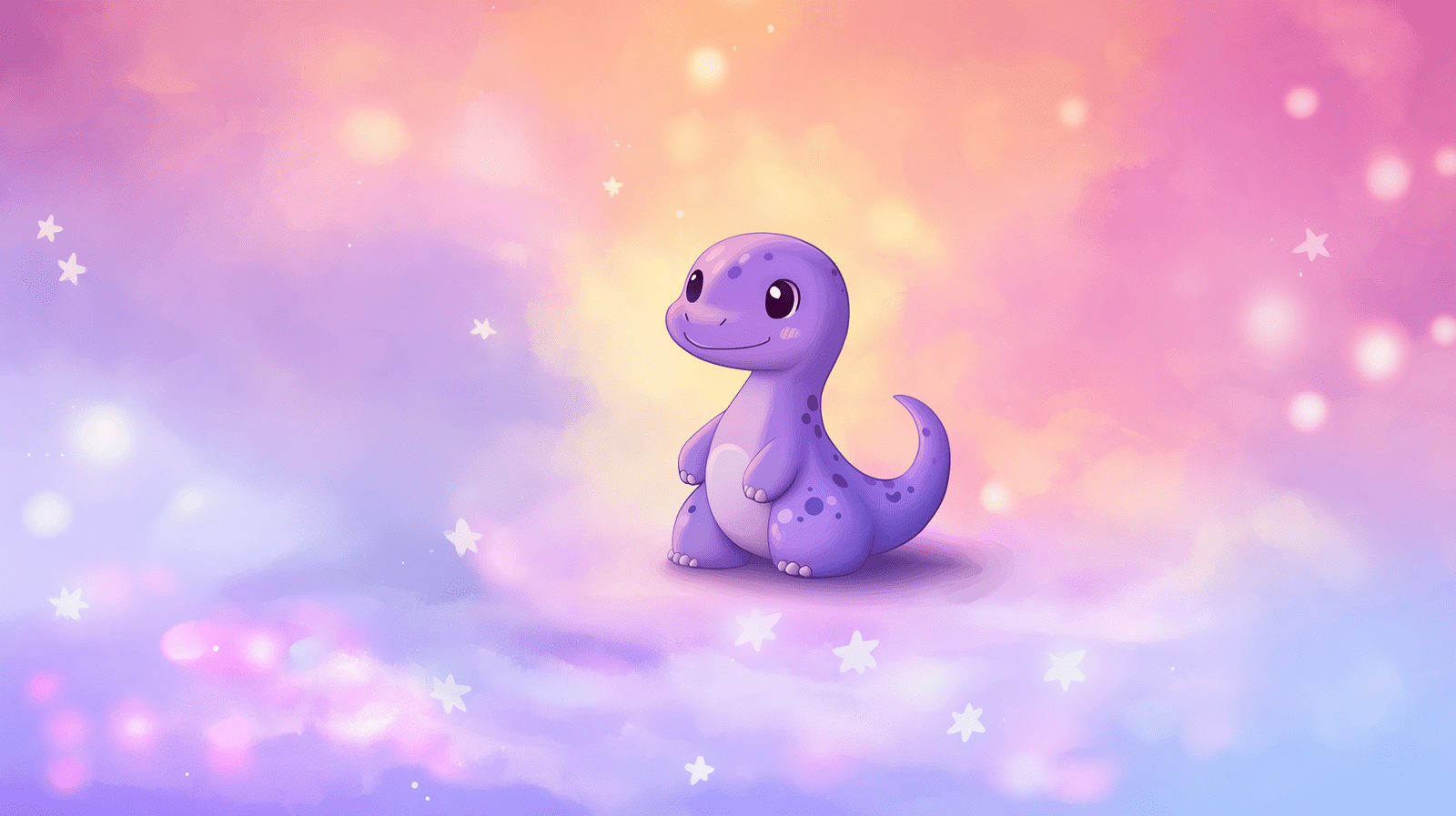 1600x897 Mural Wallpaper cute dinosaur. Starry pastel ambiance