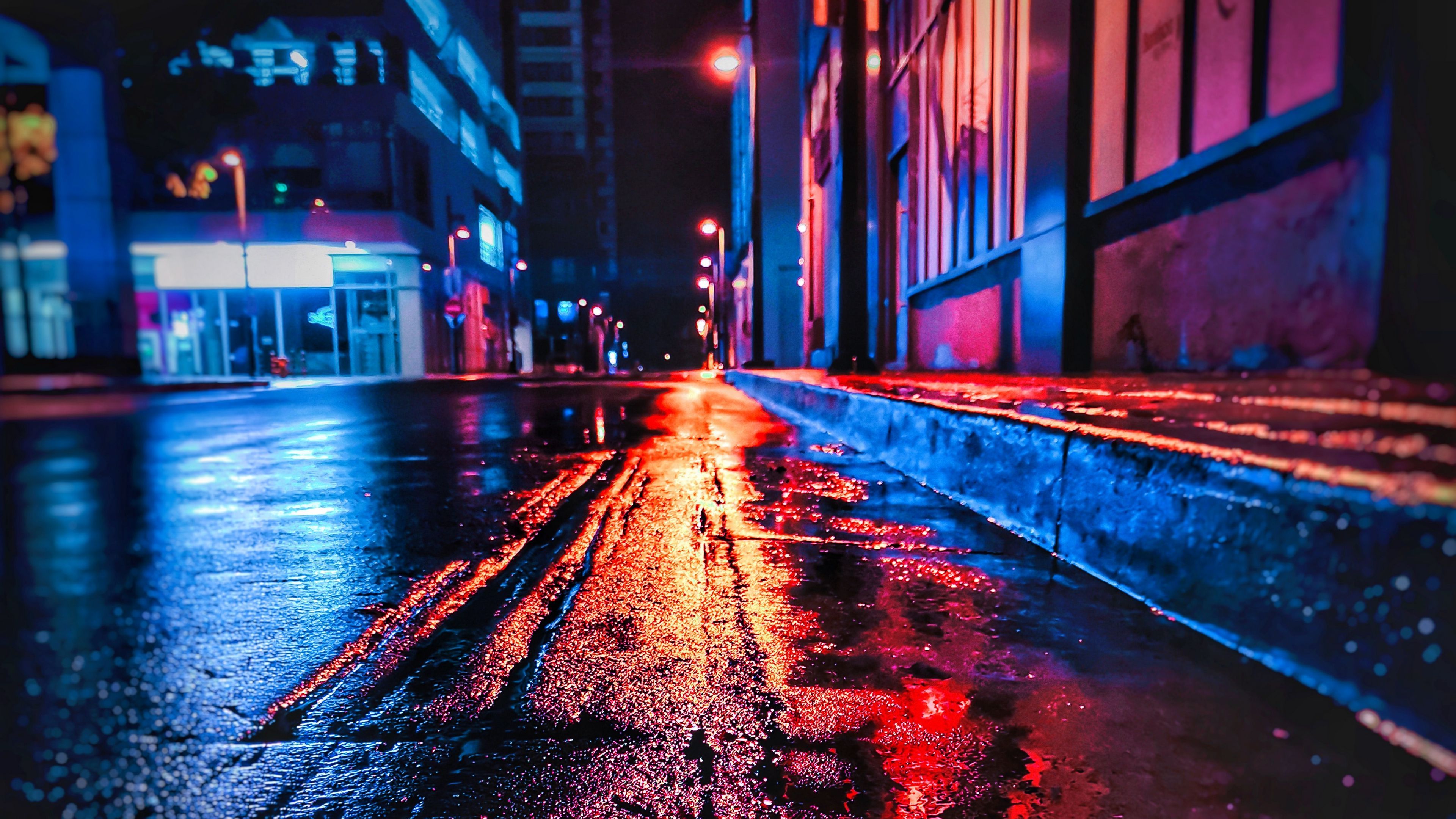 3840x2160 Download wallpaper 3840x2160 street, night, wet, neon, city 4k uhd 16:9 HD background