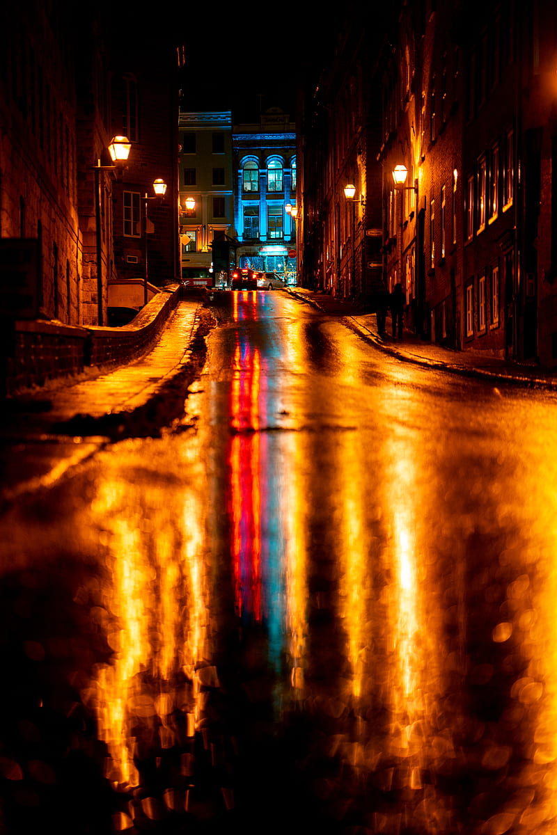 800x1200 Street, asphalt, wet, dark, night city, lights, HD phone wallpaper