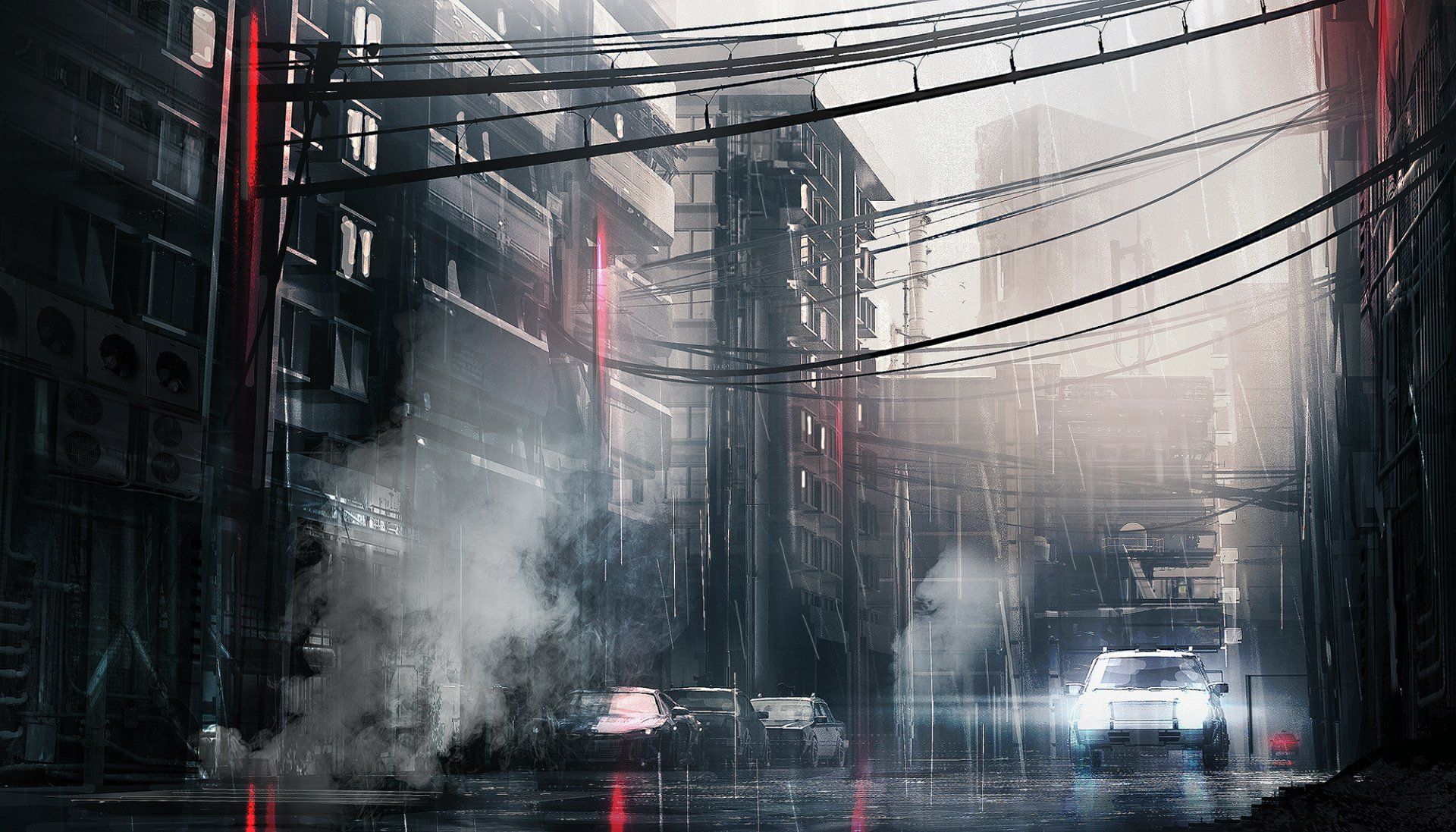 1920x1097 Anime City Nights: Rainy Streets and Neon Lights HD Wallpaper