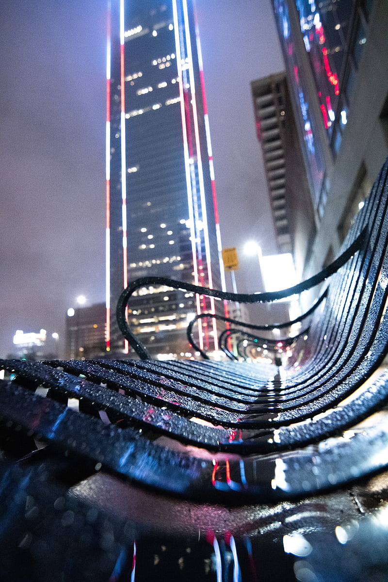 800x1200 Rainy nights, America, Dallas, Texas, bench, black, cities, cityscape, closeup, HD phone wallpaper
