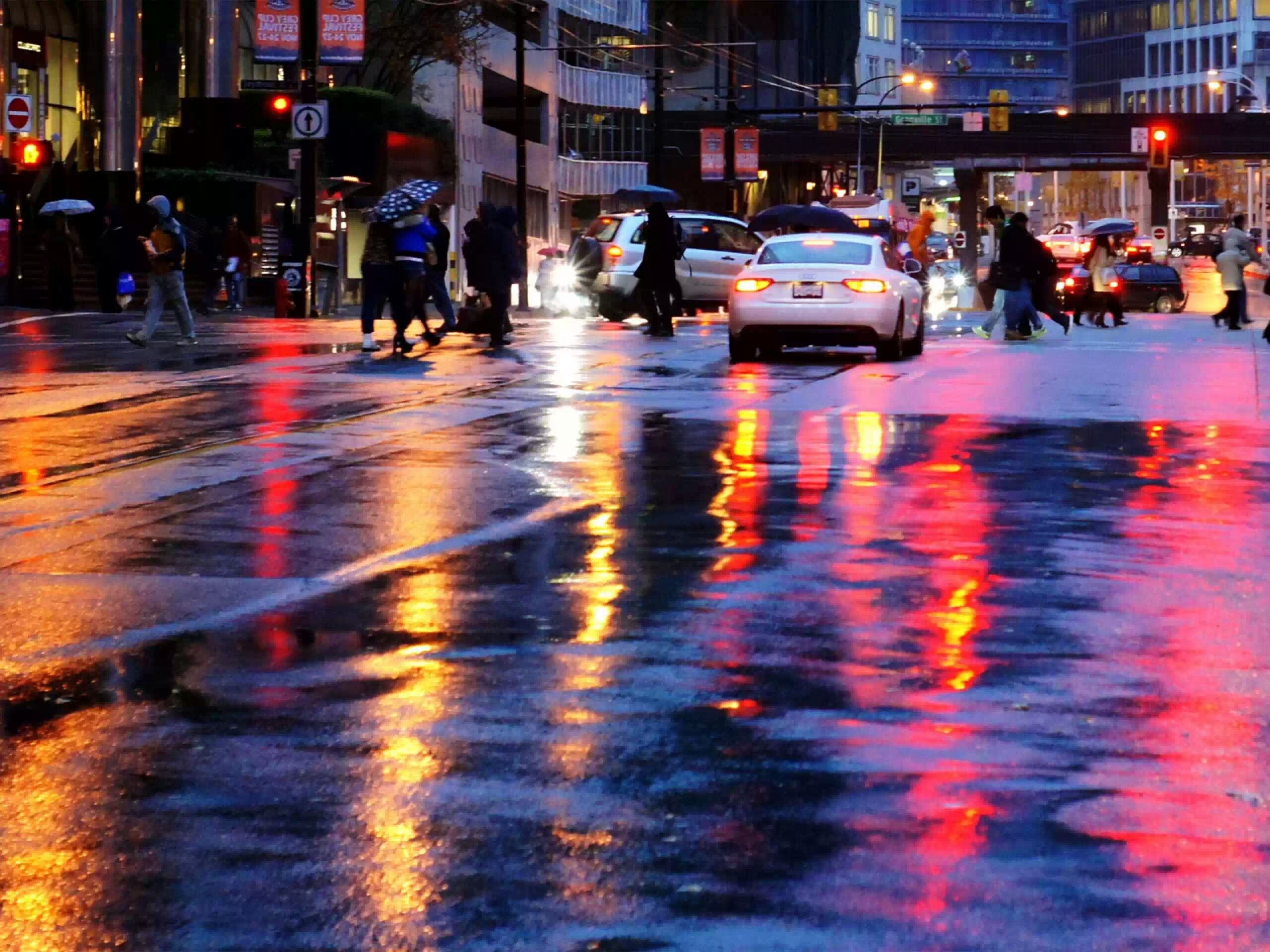 2560x1920 Wallpaper the city, reflection, rain, street for mobile and desktop, section город, resolution 2560x1920