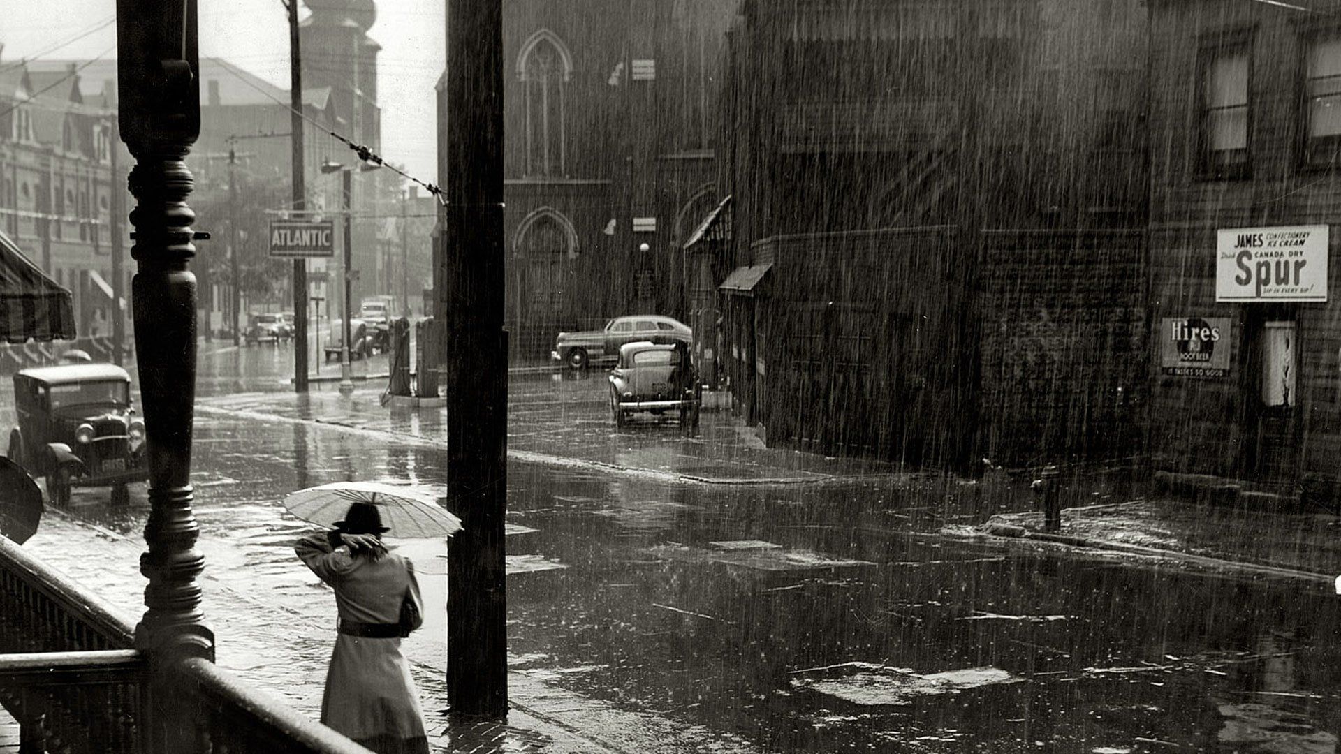 1920x1080 Serene Rain: A Stunning Black & White HD Wallpaperx1080