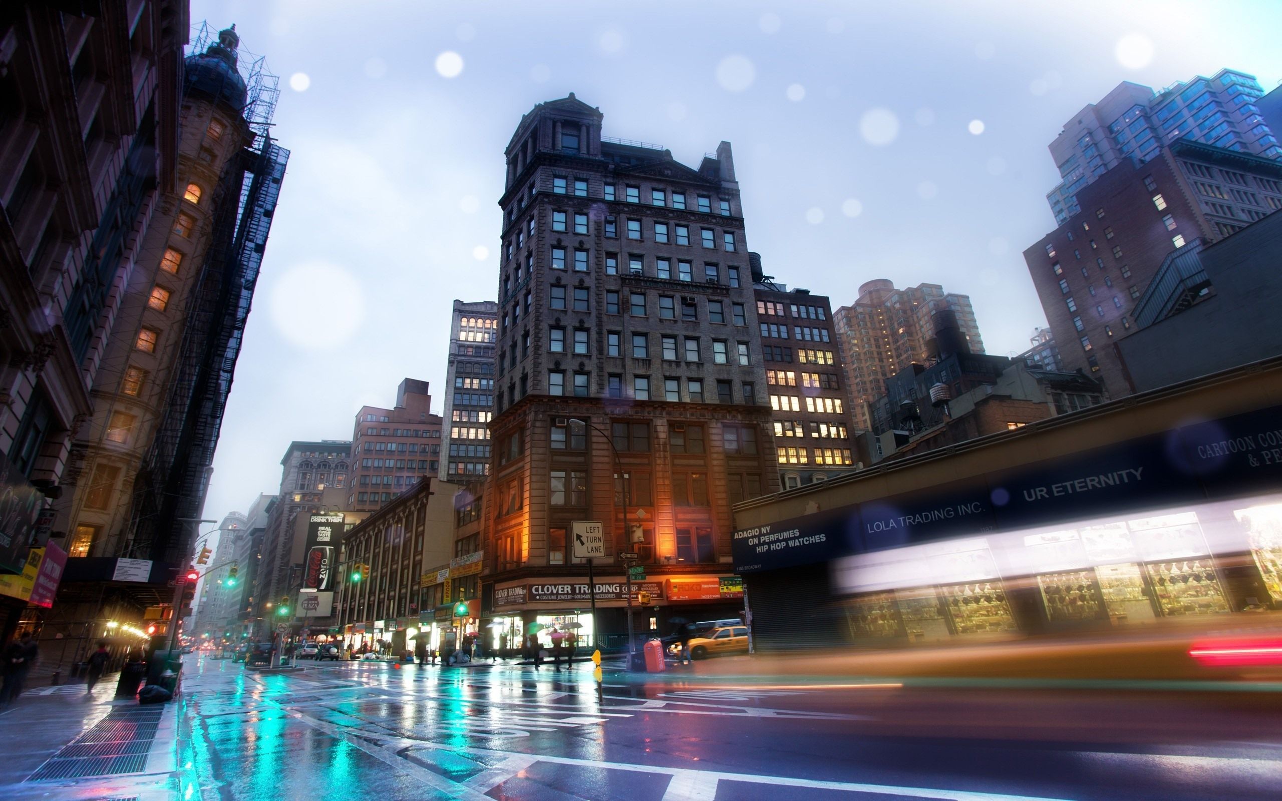 2560x1600 Wallpaper USA, city, street, road, wet, rain, buildings, lights 2560x1600 Picture, Image