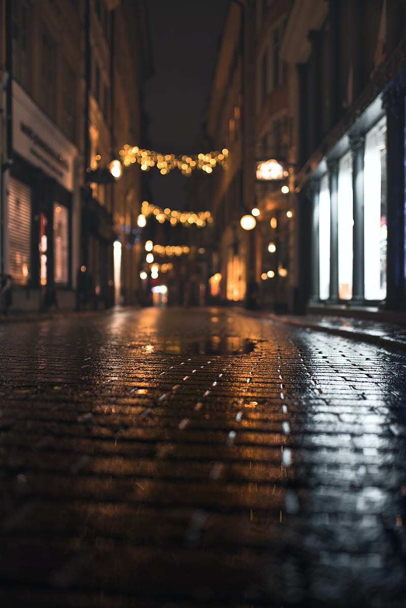 800x1199 Street, paving stones, puddle, wet, night, HD phone wallpaper
