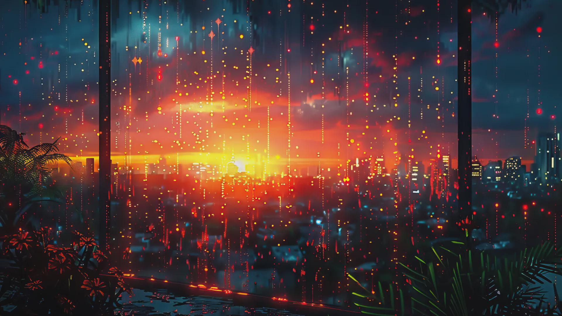 1920x1080 Wet Window Evening City View [1920x1080]
