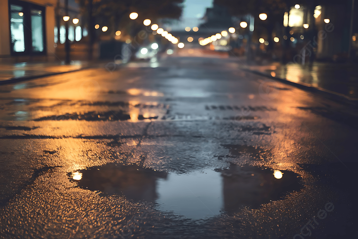 1200x800 Reflective City Street With Heart Shaped Puddles On Rainy Night, Rainy City Street, Heart Shaped Puddles, Golden Streetlights Background Image And Wallpaper for Free Download