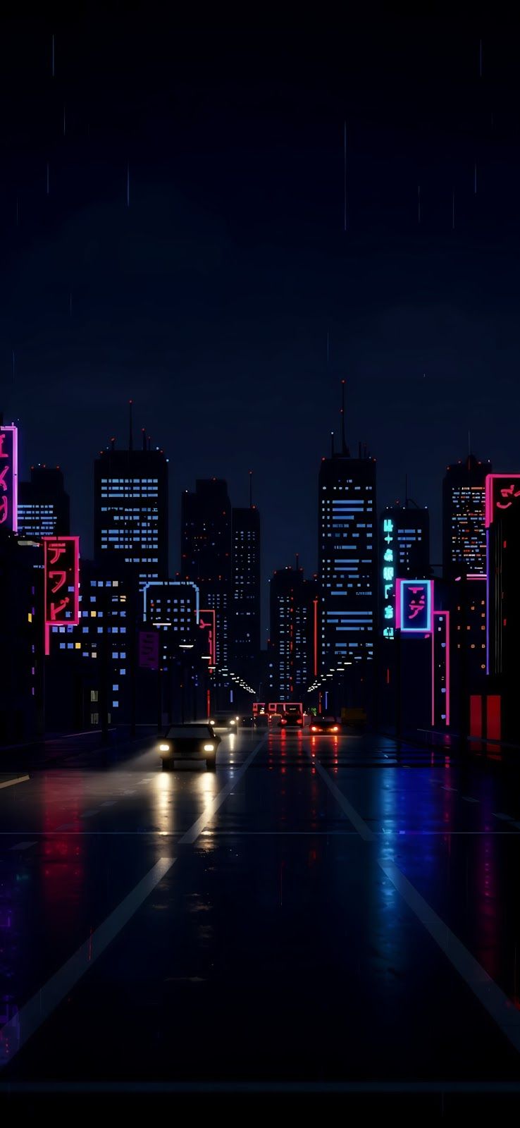 738x1600 Pixel Cyberpunk Rainy City Night Wallpaper