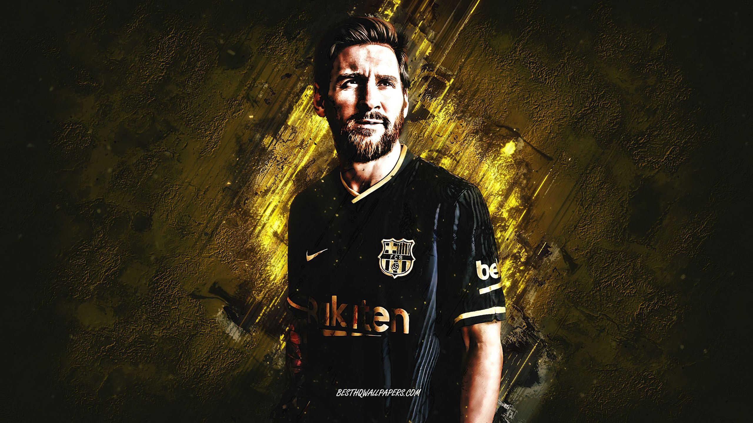 2560x1440 Lionel Messi Is Wearing Black Sports Dress In Yellow Shades Background HD Messi Wallpaper