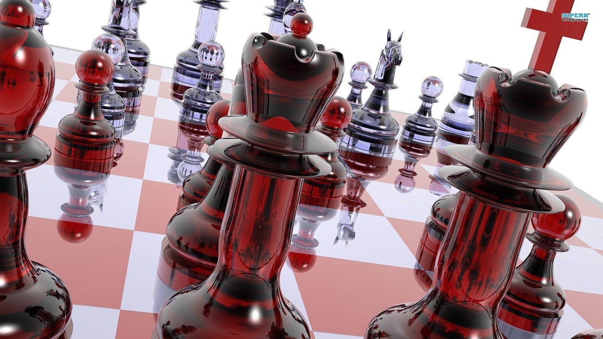 1920x1080 HD Wallpaper of a Stunning Chess Set in Red Glass**x1080