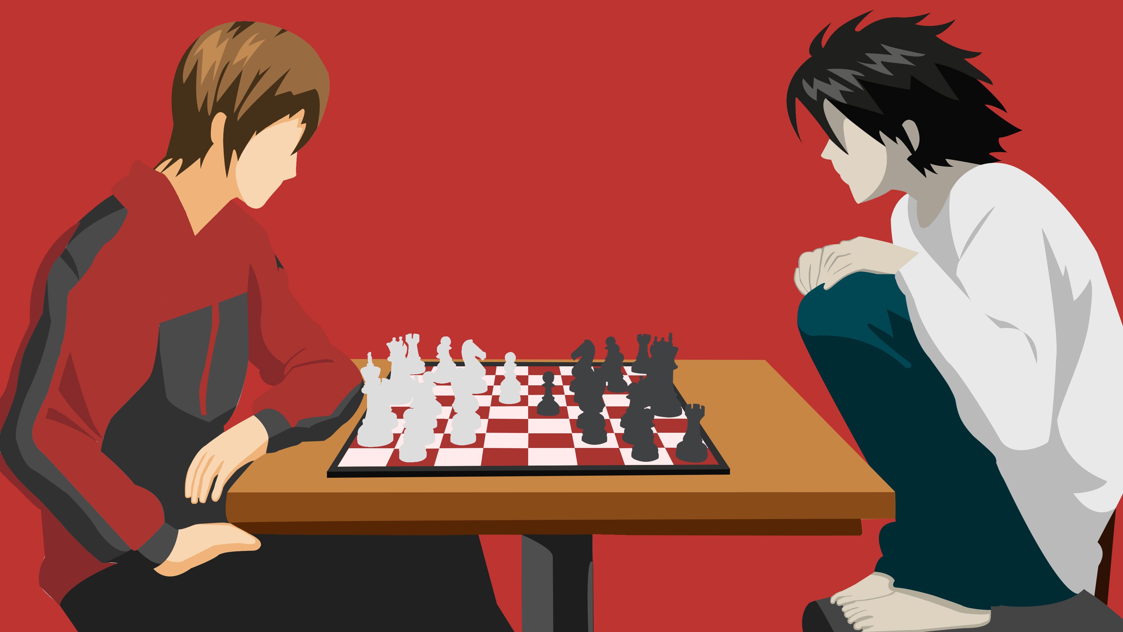 3840x2160 Chess Kira Light Yagami Red Background 4K HD Death Note Wallpaper