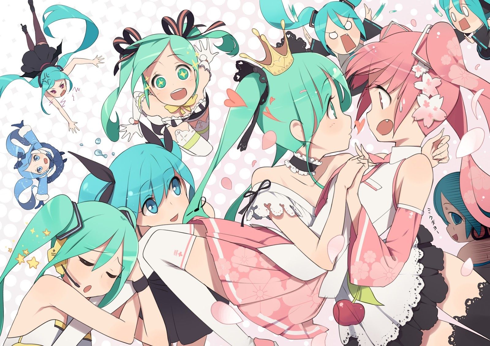 1600x1129 Phi Stars: Random Vocaloid Anime Wallpaper with Lots of Versions of Hatsune Miku