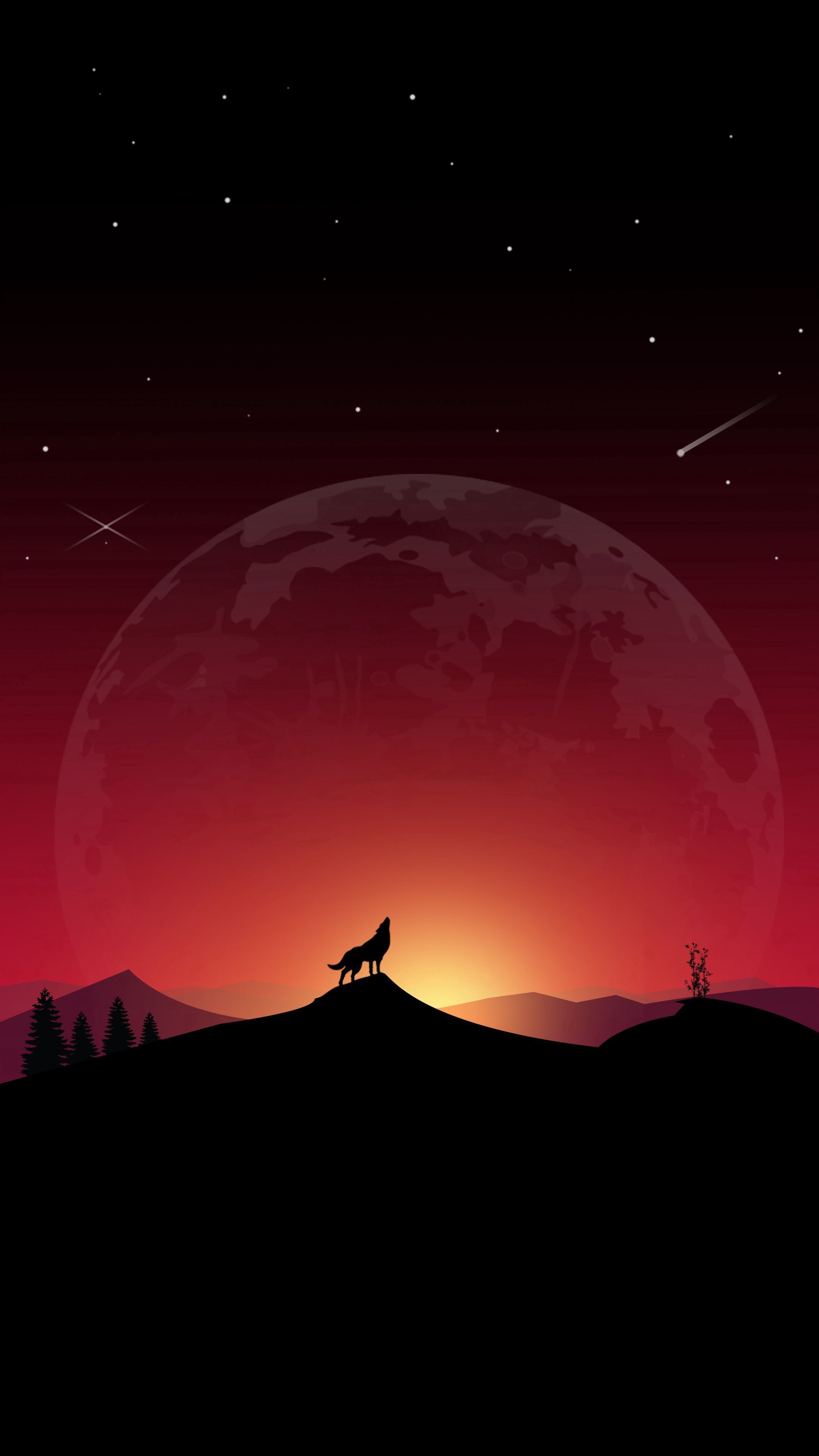 2160x3840 Phone wallpaper: Vector, Wolf, Full Moon, Art, Loneliness, Howl 90810