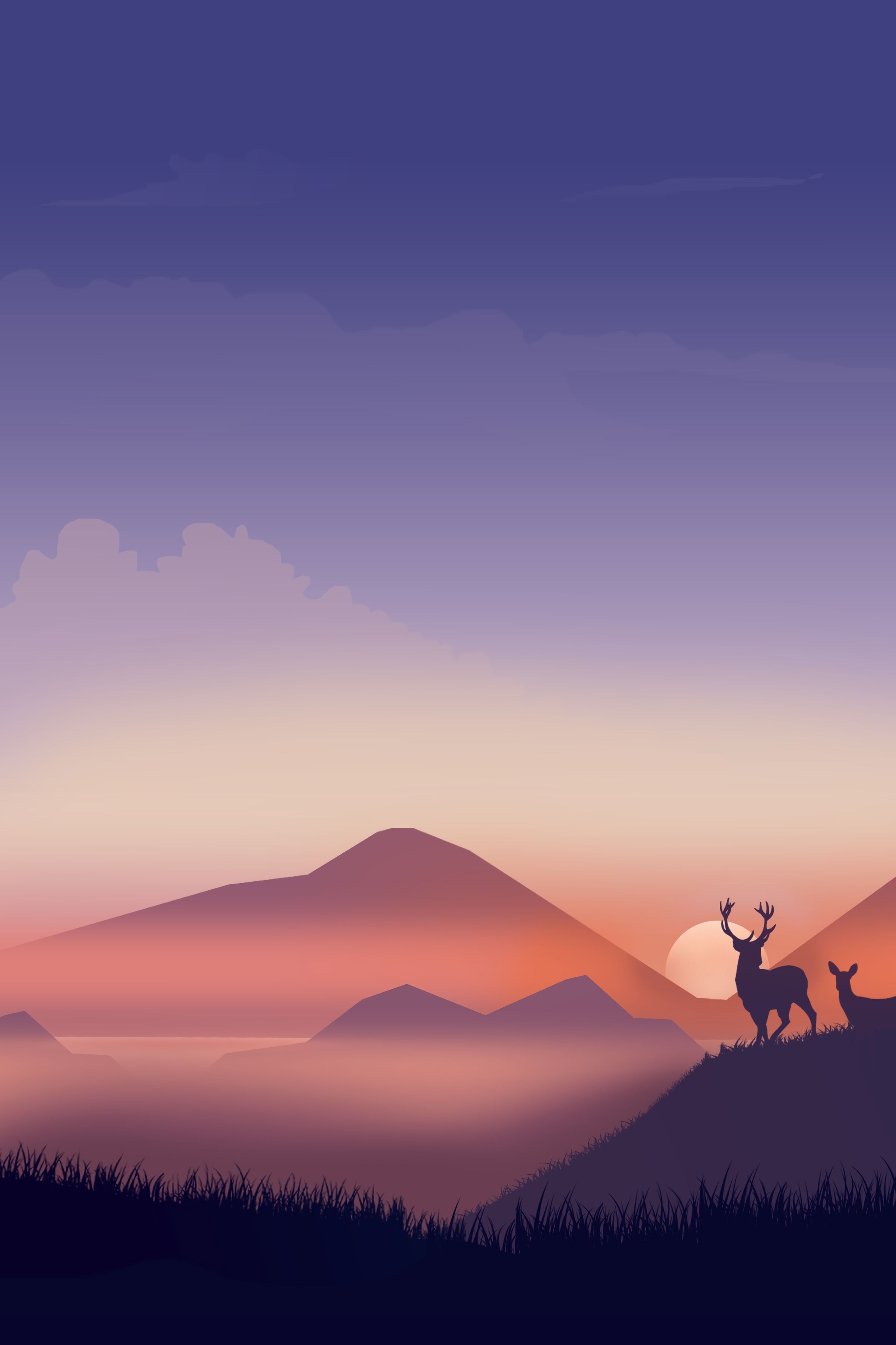 2400x3600 Phone wallpaper: Vector, Art, Wildlife, Silhouettes, Deers 77512