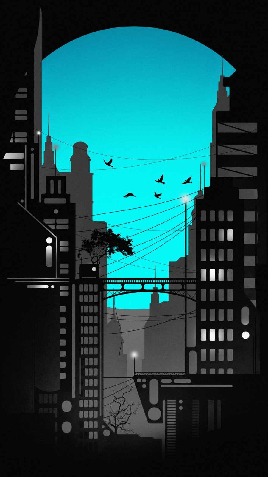 900x1600 city illustration Mobile Walls
